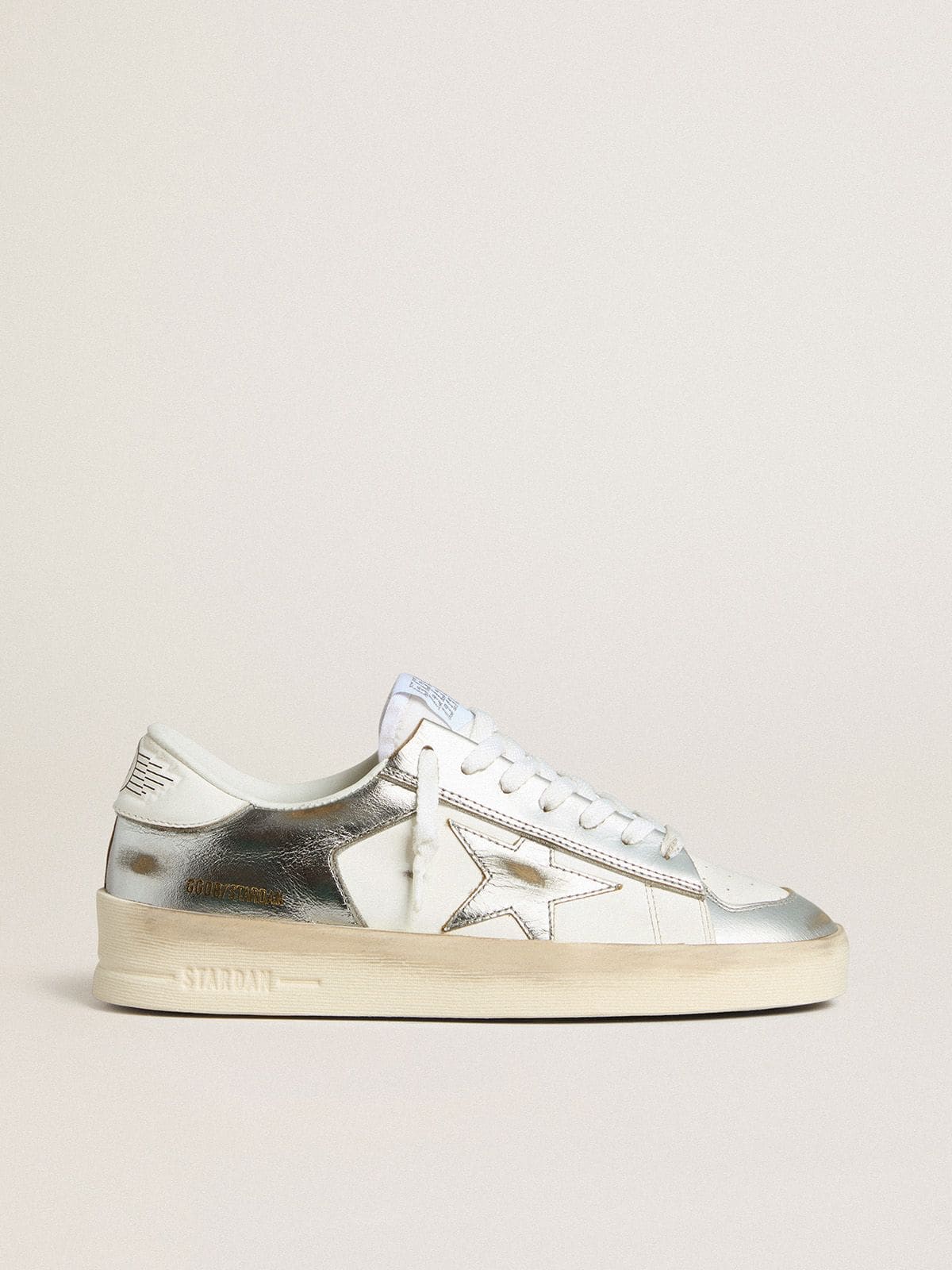 Golden Goose Stardan In Silver Foiled Leather With White Heel Tab - Sneaker Türkiye