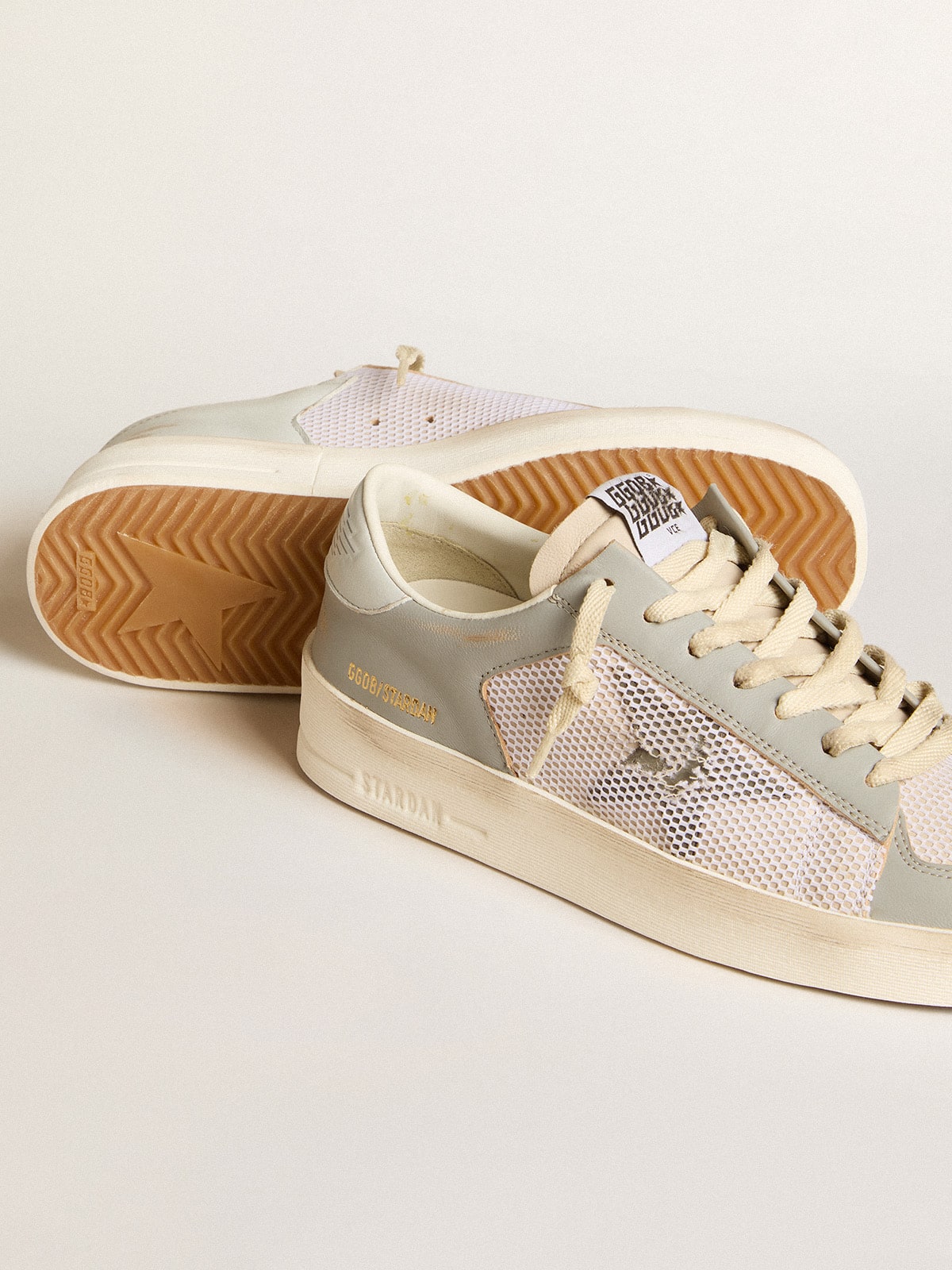 Golden Goose Stardan In Gray Nappa Leather And White Mesh With Gray Leather Star - Sneaker Türkiye