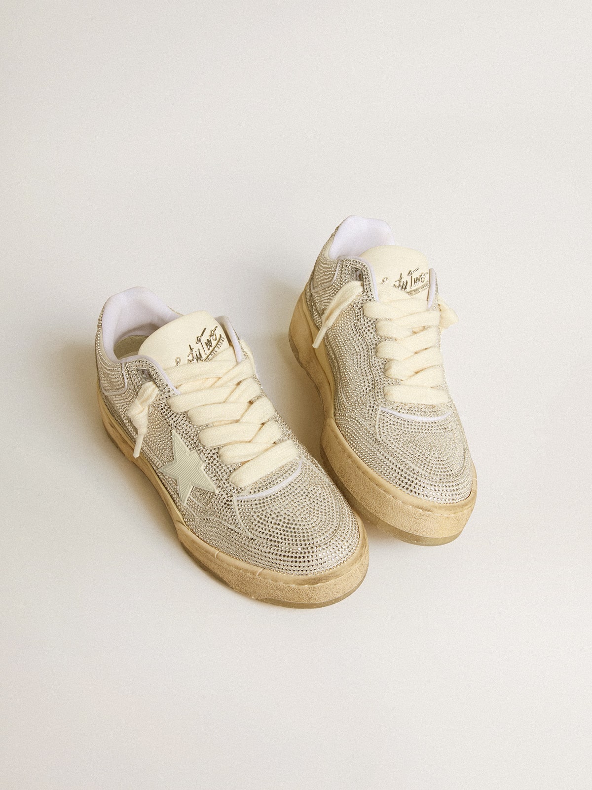 Golden Goose Women’s Forty2 In White Leather And Swarovski Crystals With White Star - Sneaker Türkiye