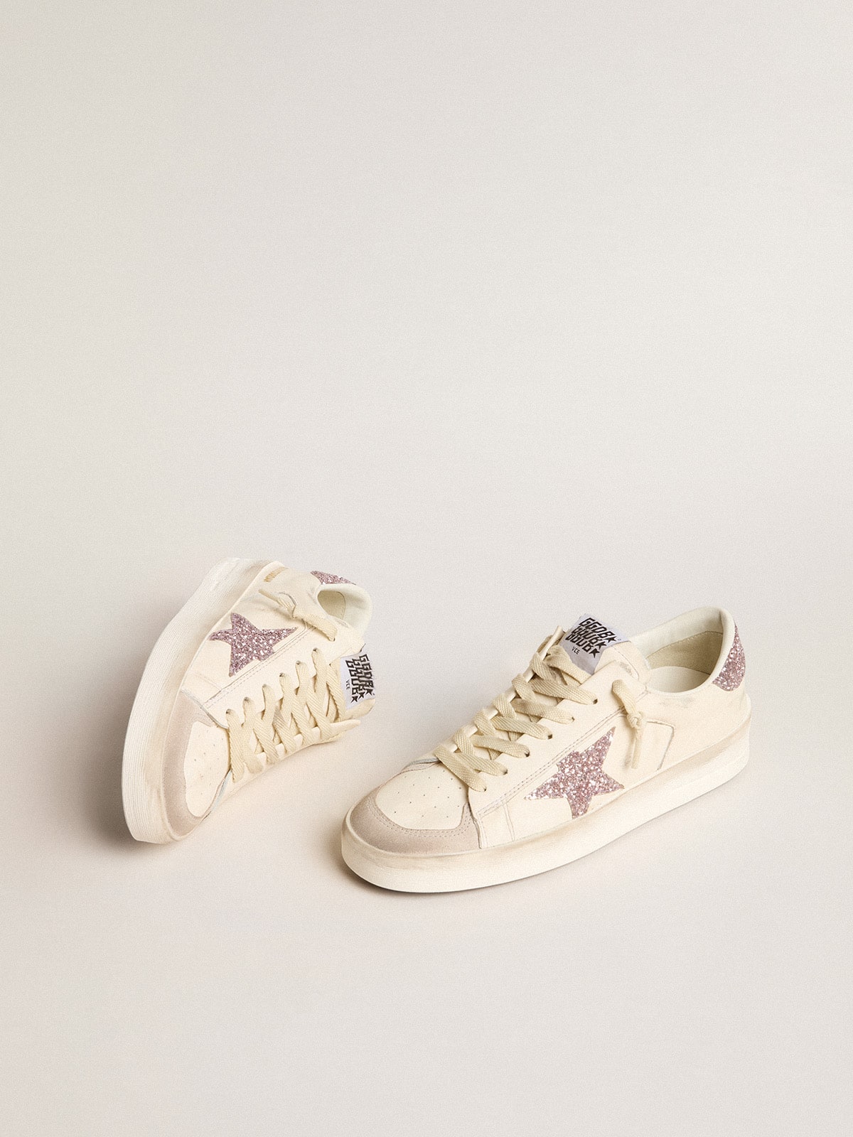 Golden Goose Women’s Stardan In Nappa And Suede With Pink Glitter Star And Heel Tab - Sneaker Türkiye