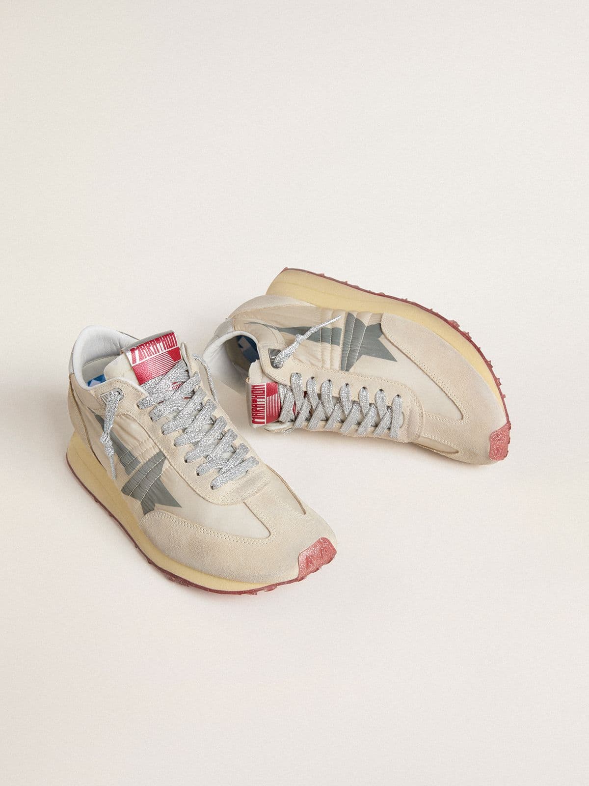 Golden Goose Women’s Marathon With Beige Nylon Upper And Gray Star - Sneaker Türkiye