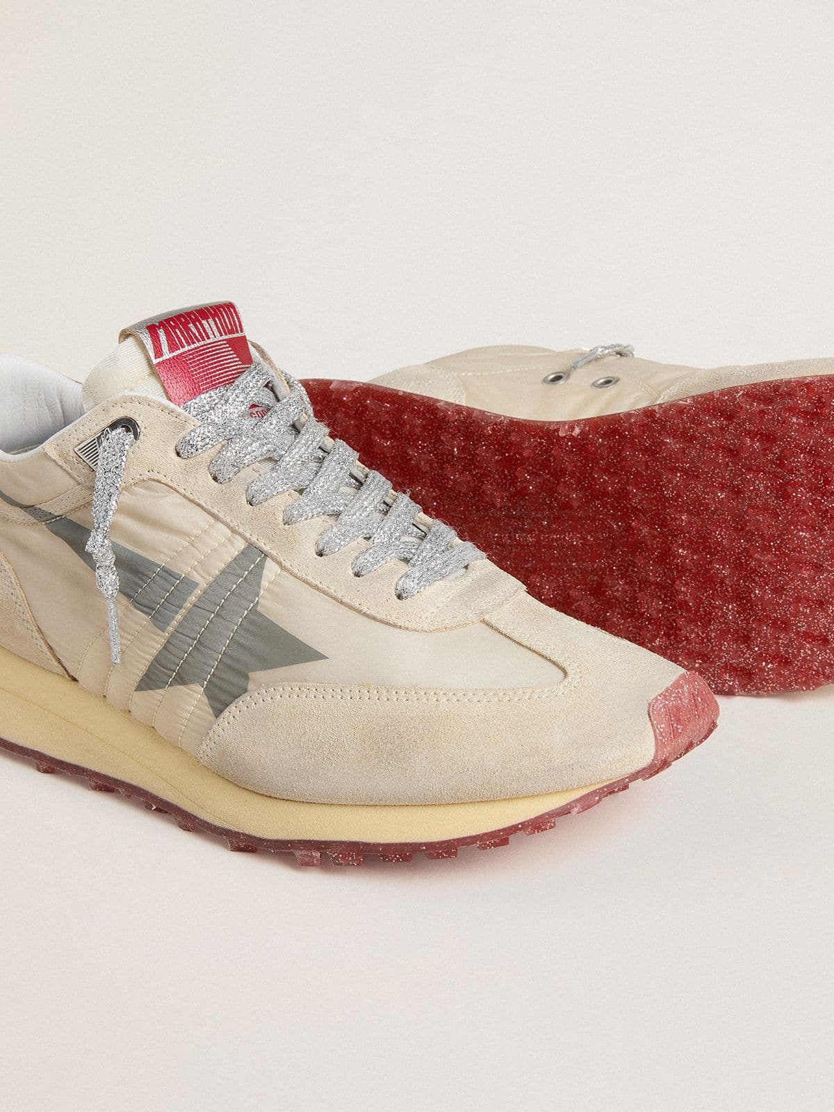Golden Goose Women’s Marathon With Beige Nylon Upper And Gray Star - Sneaker Türkiye