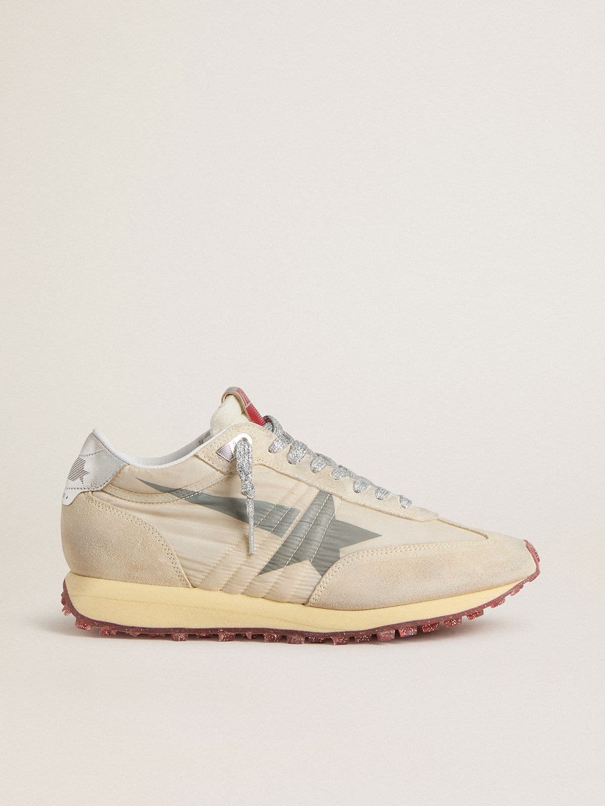 Golden Goose Women’s Marathon With Beige Nylon Upper And Gray Star - Sneaker Türkiye