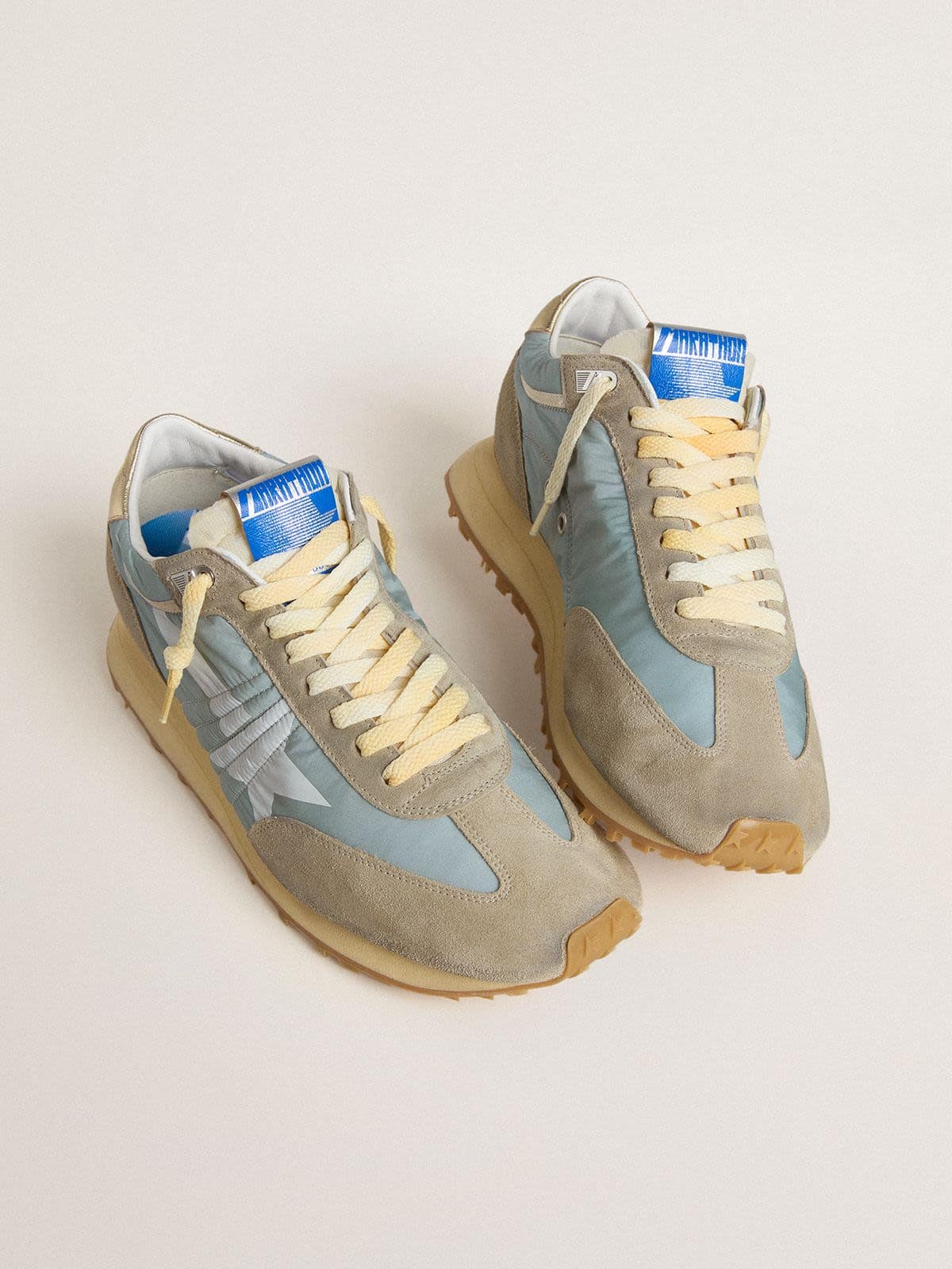 Golden Goose Women’s Marathon With Light Blue Nylon Upper And Pastel Blue Star - Sneaker Türkiye