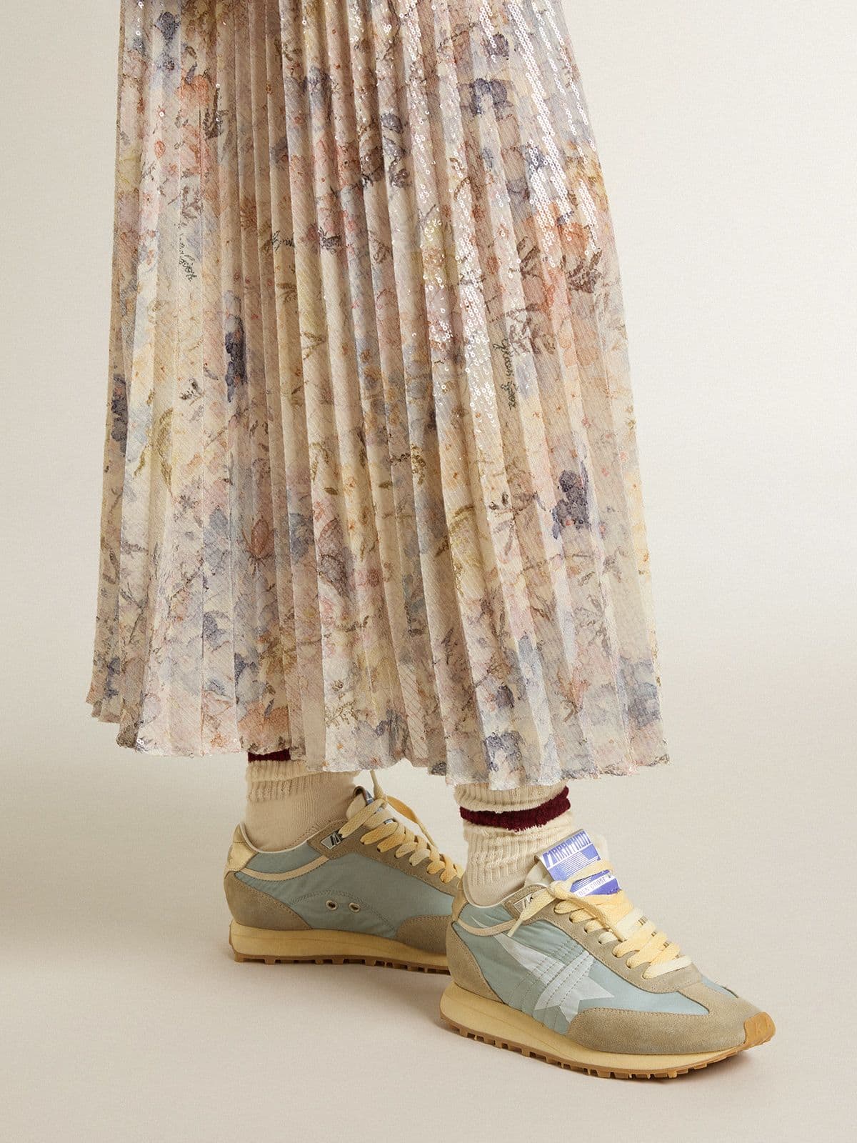 Golden Goose Women’s Marathon With Light Blue Nylon Upper And Pastel Blue Star - Sneaker Türkiye