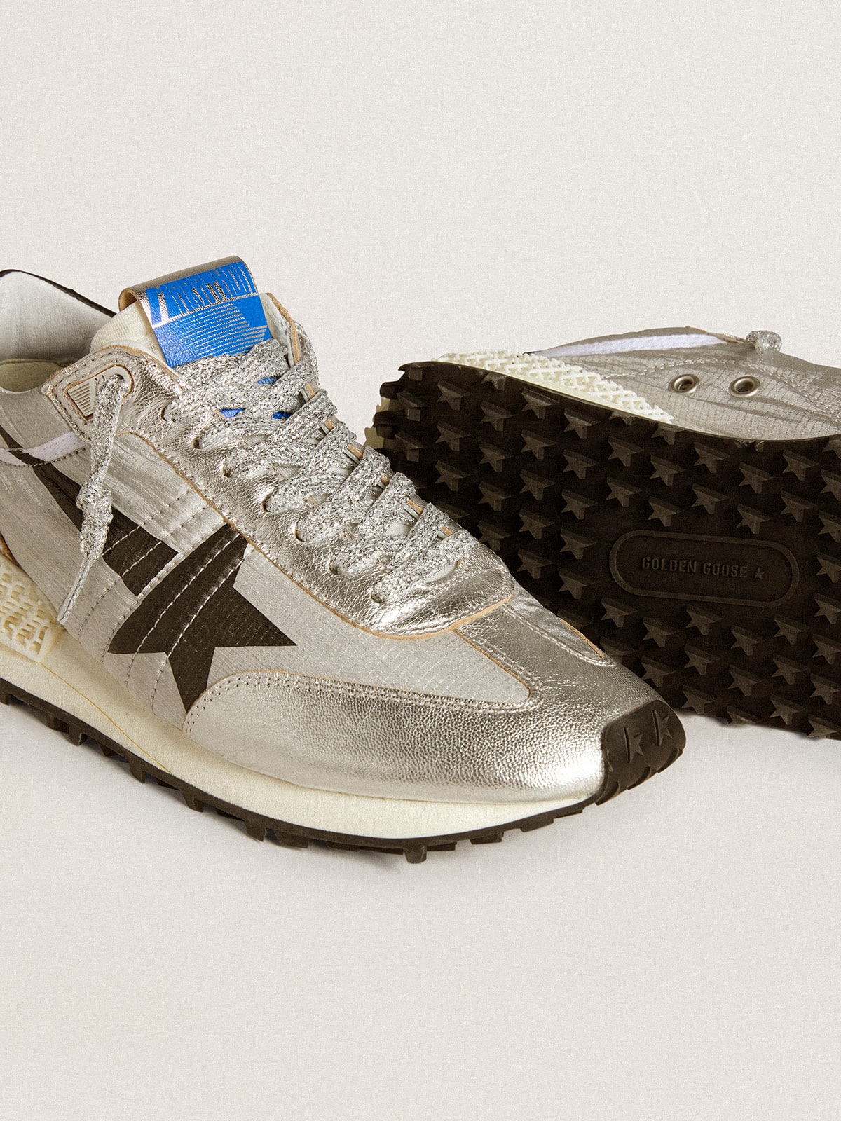 Golden Goose Women’s Marathon With Silver Ripstop Nylon Upper And Black Star - Sneaker Türkiye
