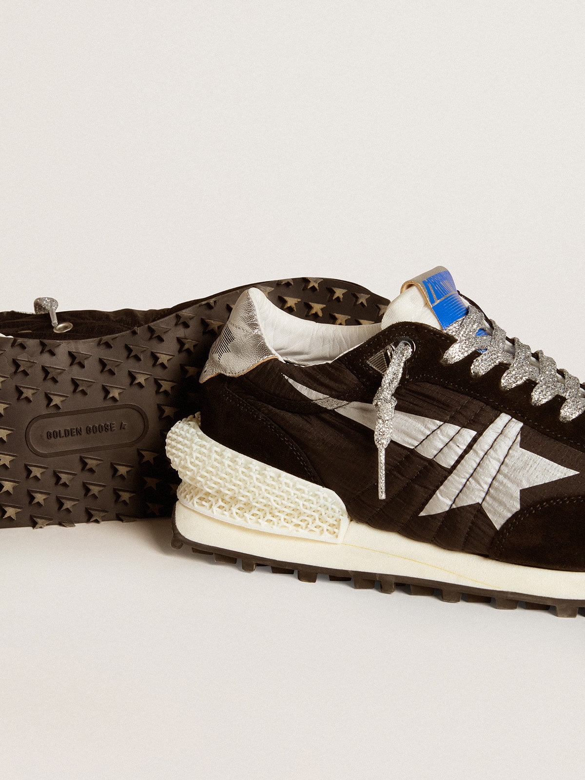 Golden Goose Women’s Marathon With Black Ripstop Nylon Upper And Silver Star - Sneaker Türkiye