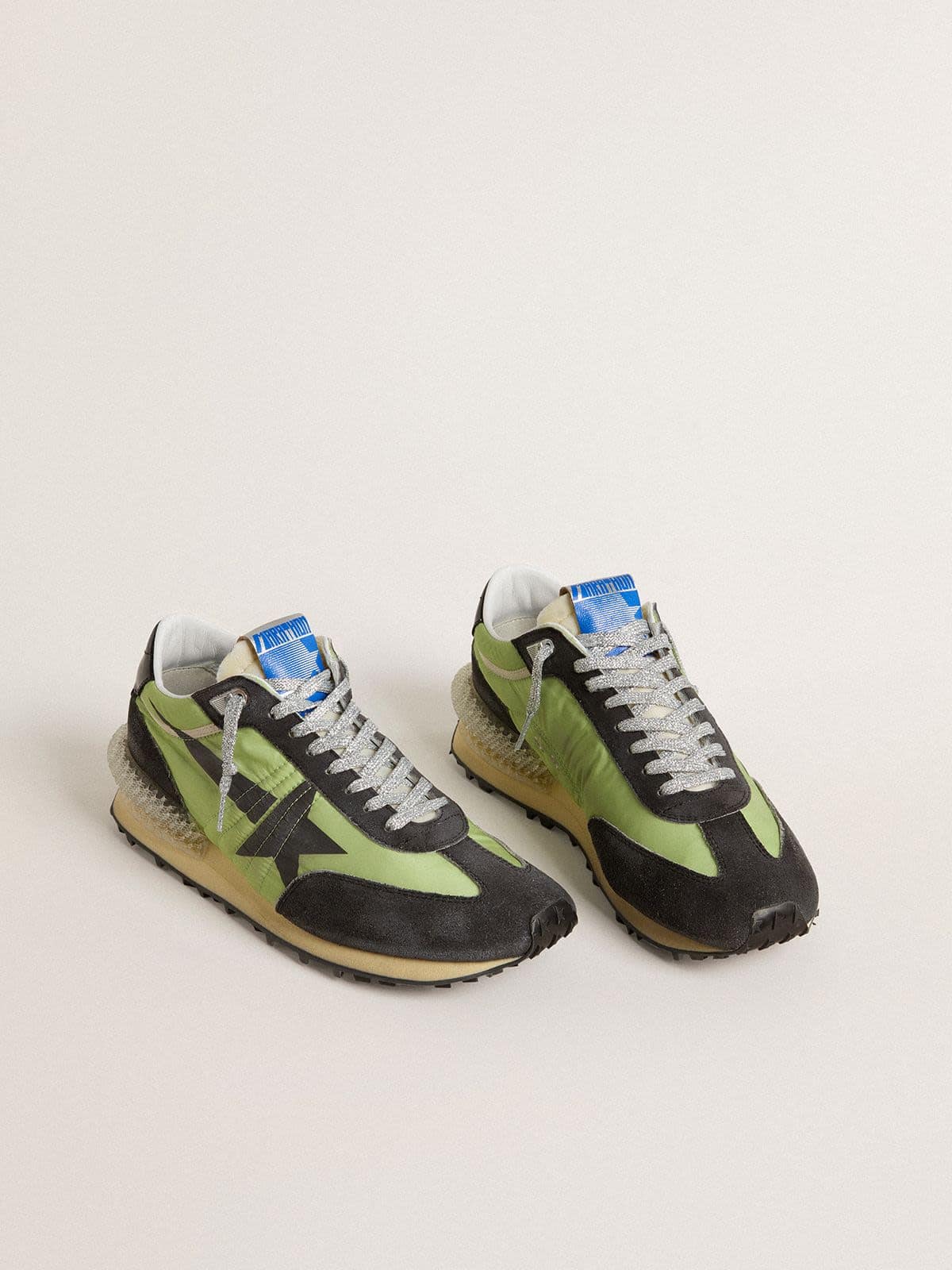 Golden Goose Women’s Marathon With Green Nylon Upper And Black Star - Sneaker Türkiye