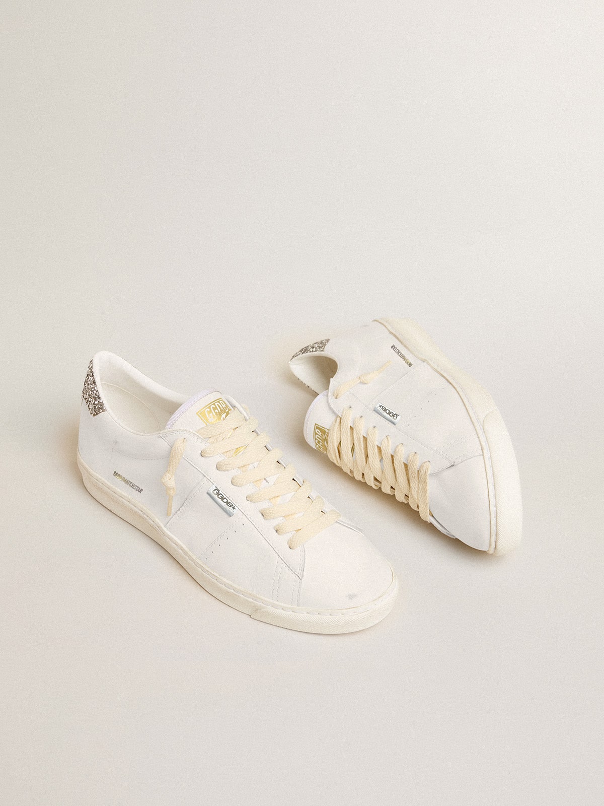 Golden Goose Matchstar In White Leather With Silver Glitter Heel Tab - Sneaker Türkiye