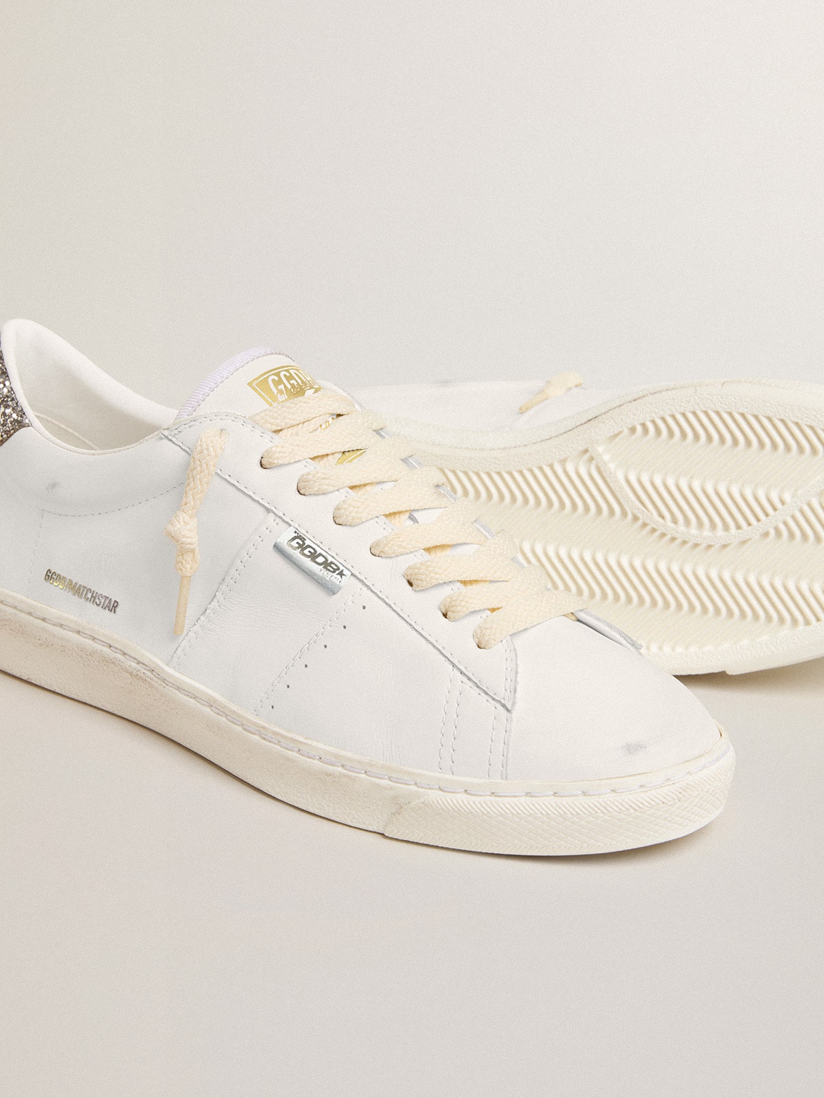 Golden Goose Matchstar In White Leather With Silver Glitter Heel Tab - Sneaker Türkiye