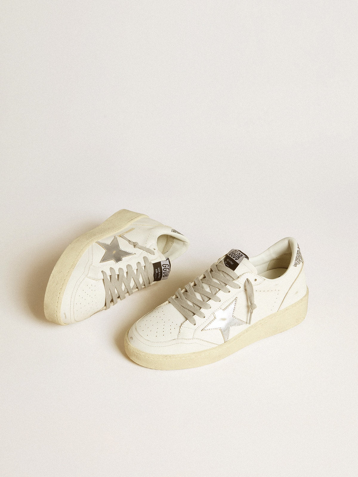 Golden Goose Women’s Ball Star With Silver Leather Star And Silver Glitter Heel Tab - Sneaker Türkiye