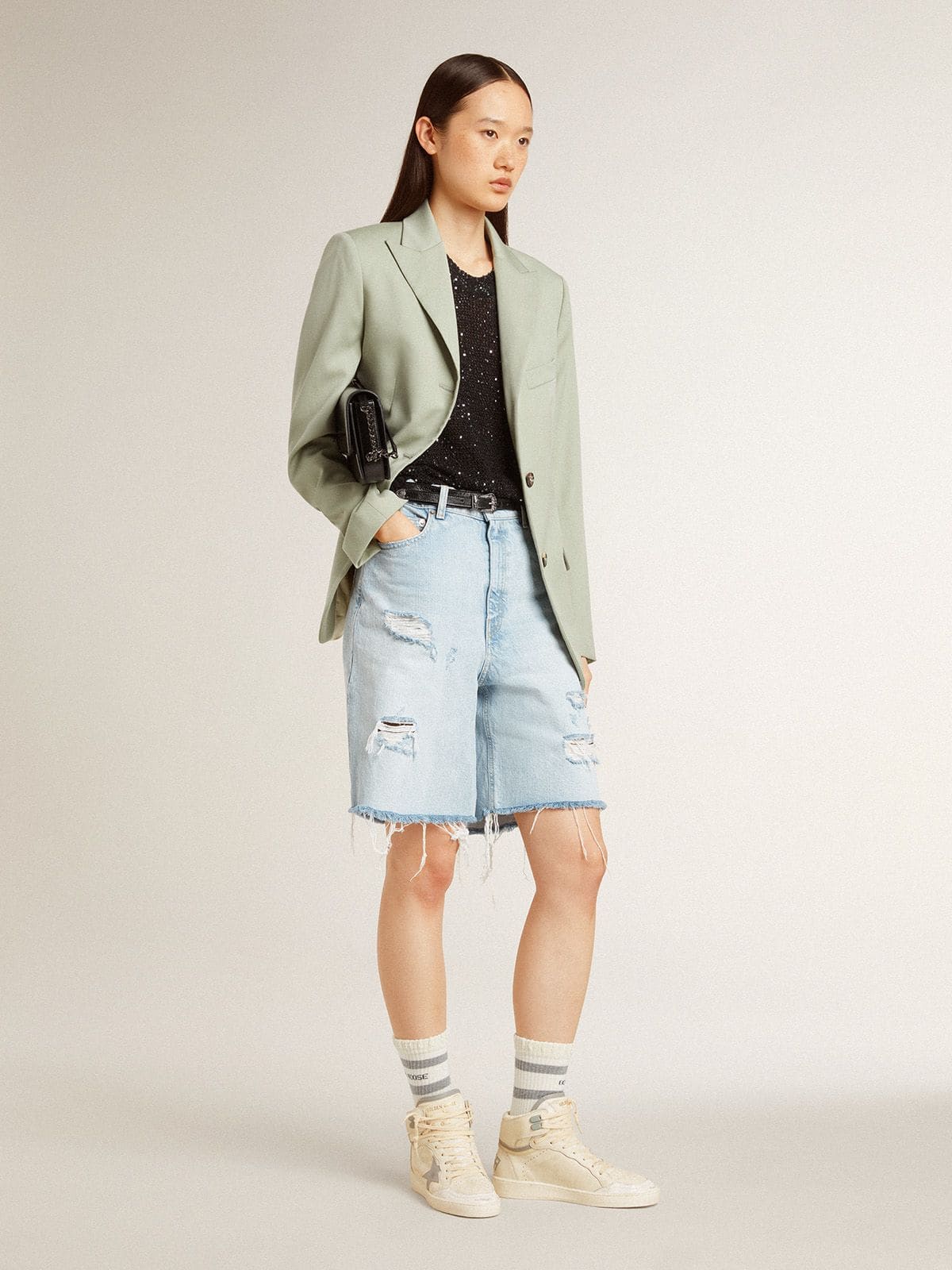 Golden Goose Women’s Sky-Star In Leather With Light Blue Leather Star And White Heel Tab - Sneaker Türkiye