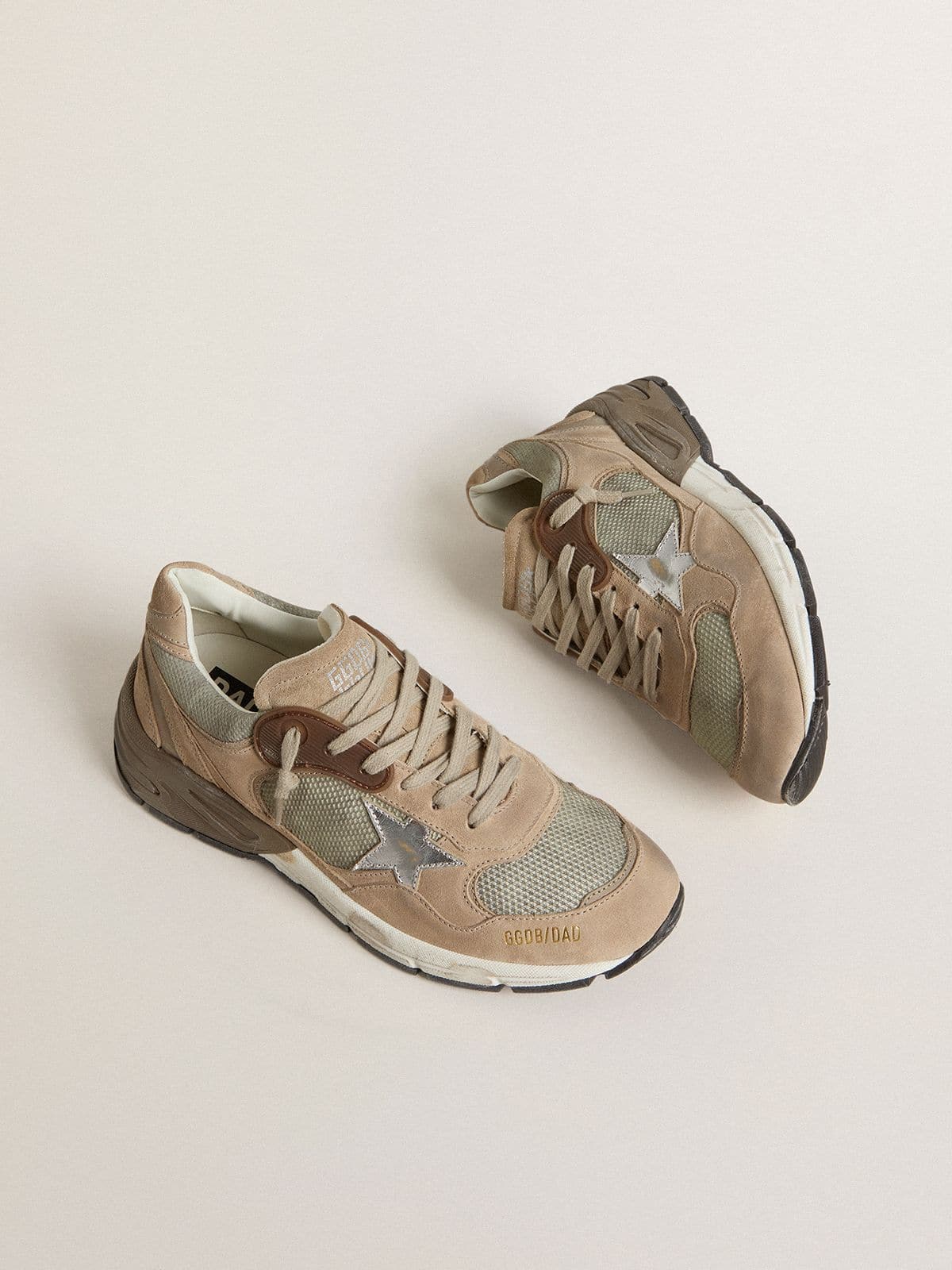 Golden Goose Women’s Dad-Star In Beige Mesh And Suede With Silver Leather Star - Sneaker Türkiye