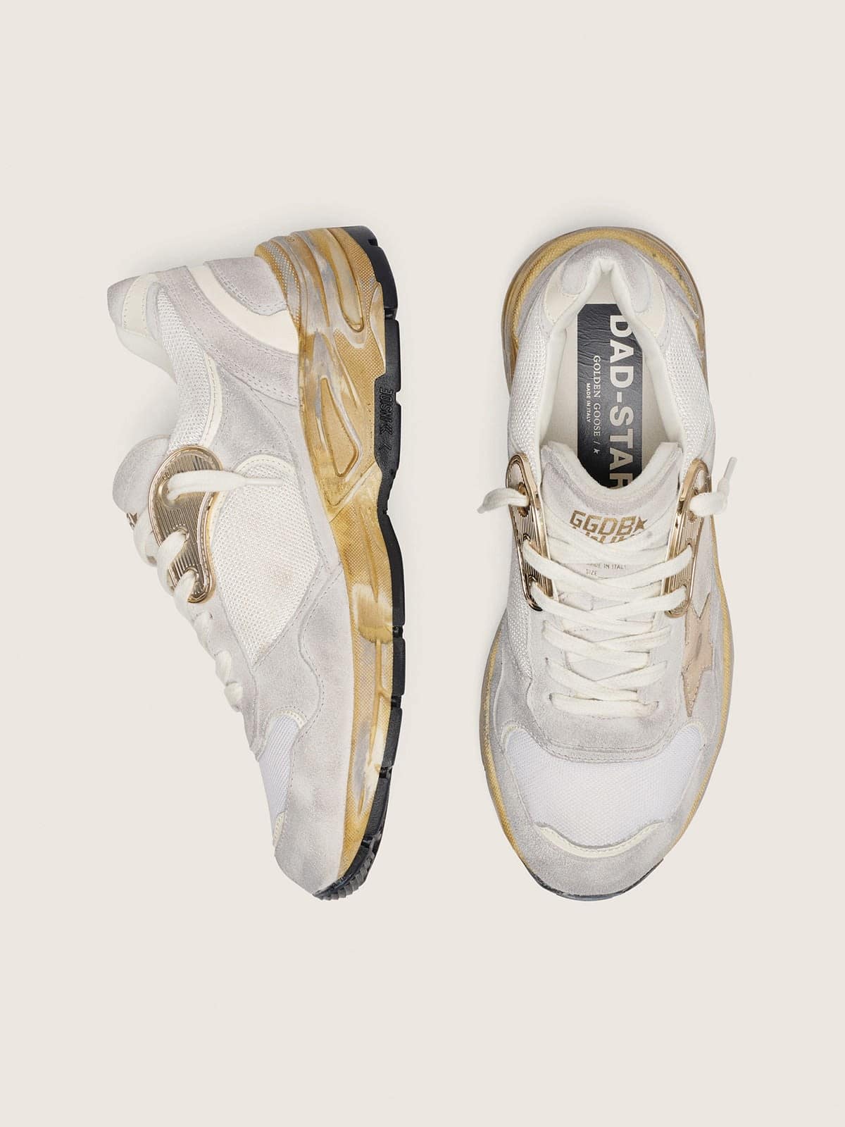 Golden Goose Women’s Dad-Star In Mesh And White Suede With Gold Foiled Star - Sneaker Türkiye