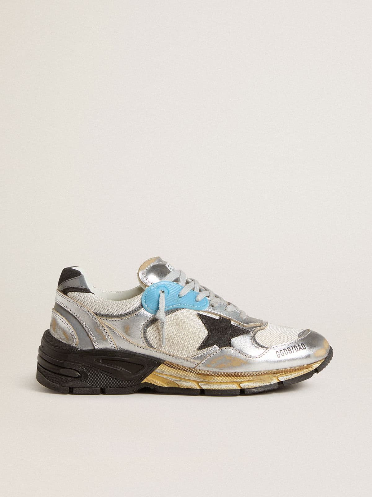 Golden Goose Women’s Dad-Star In Mesh And Silver Foiled Leather With Black Suede Star - Sneaker Türkiye