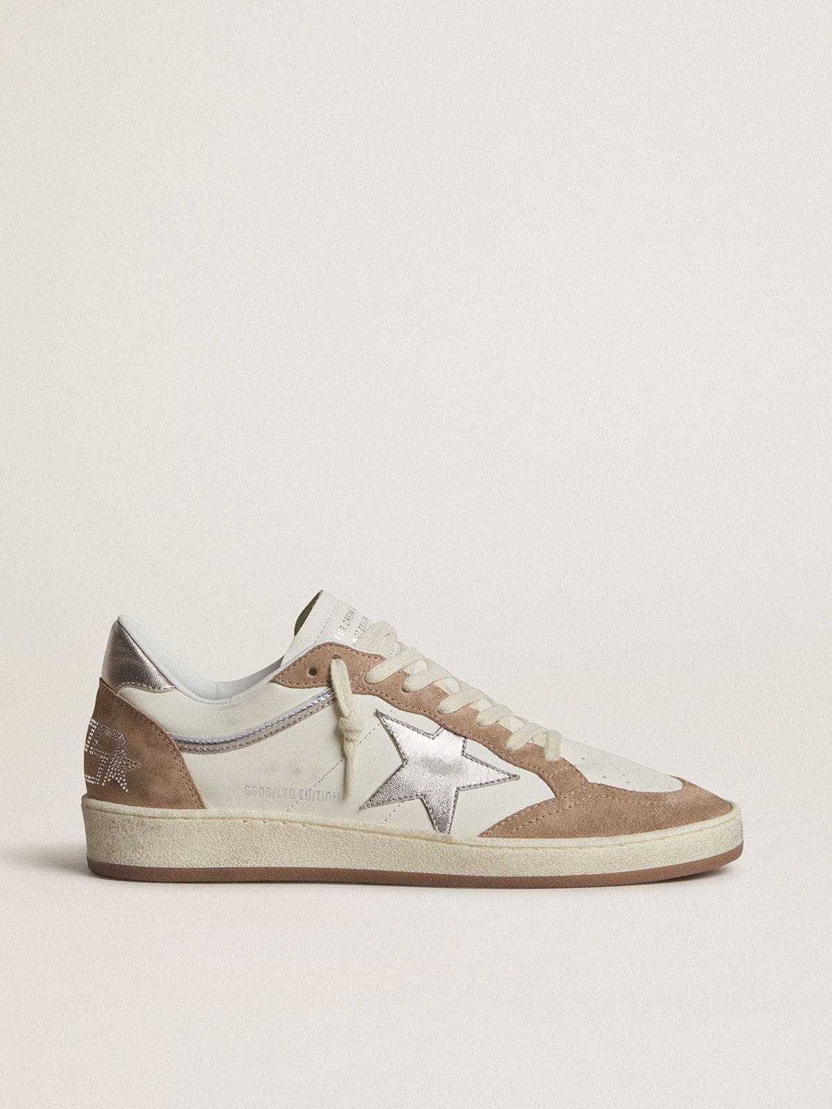 Golden Goose Ball Star LTD In White Nappa Leather And Old Rose Suede With Metallic Silver Leather Star And Heel Tab - Sneaker Türkiye