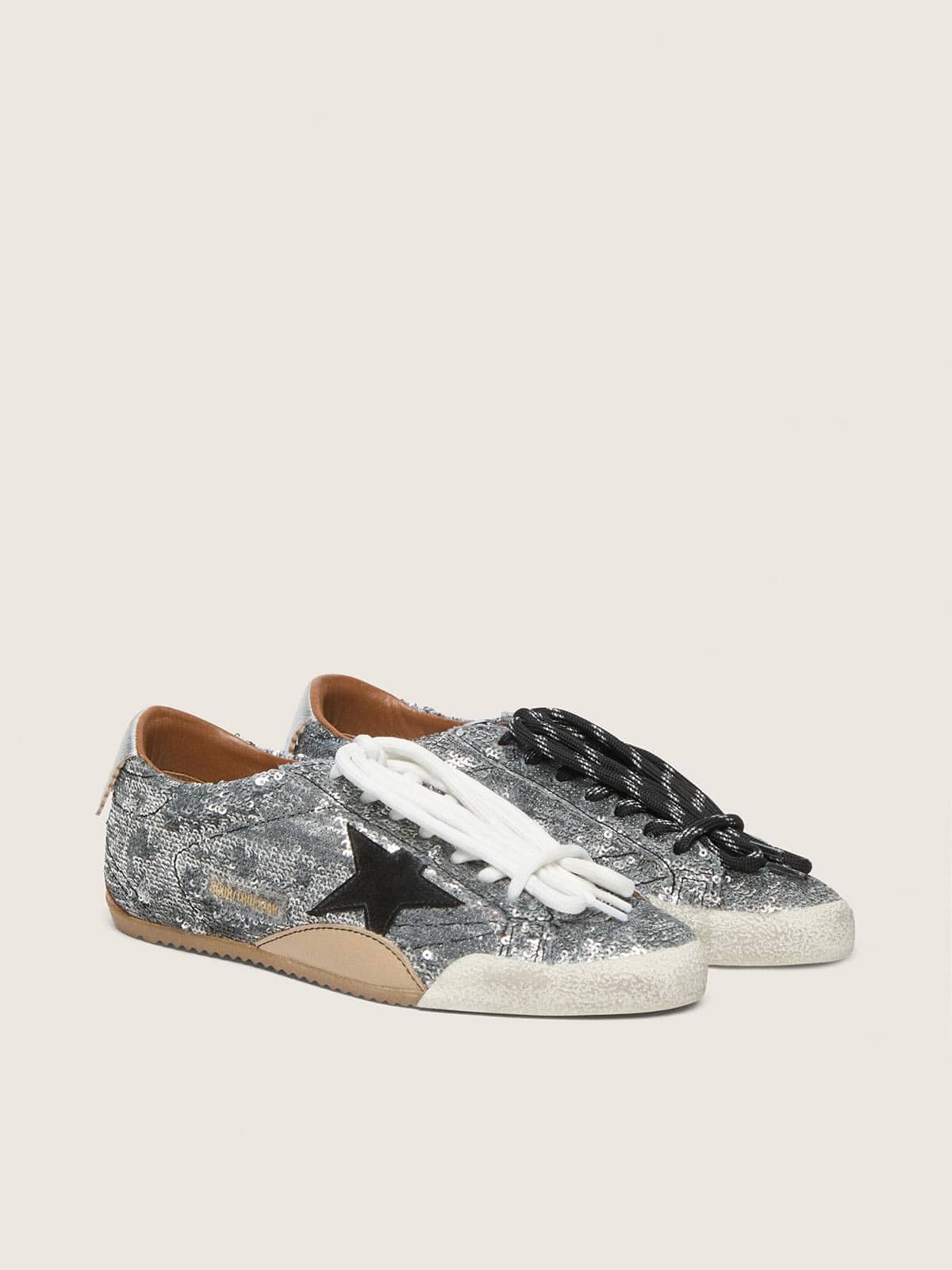 Golden Goose Women’s True-Star In Silver Sequins With Black Star And Silver Leather Heel Tab - Sneaker Türkiye