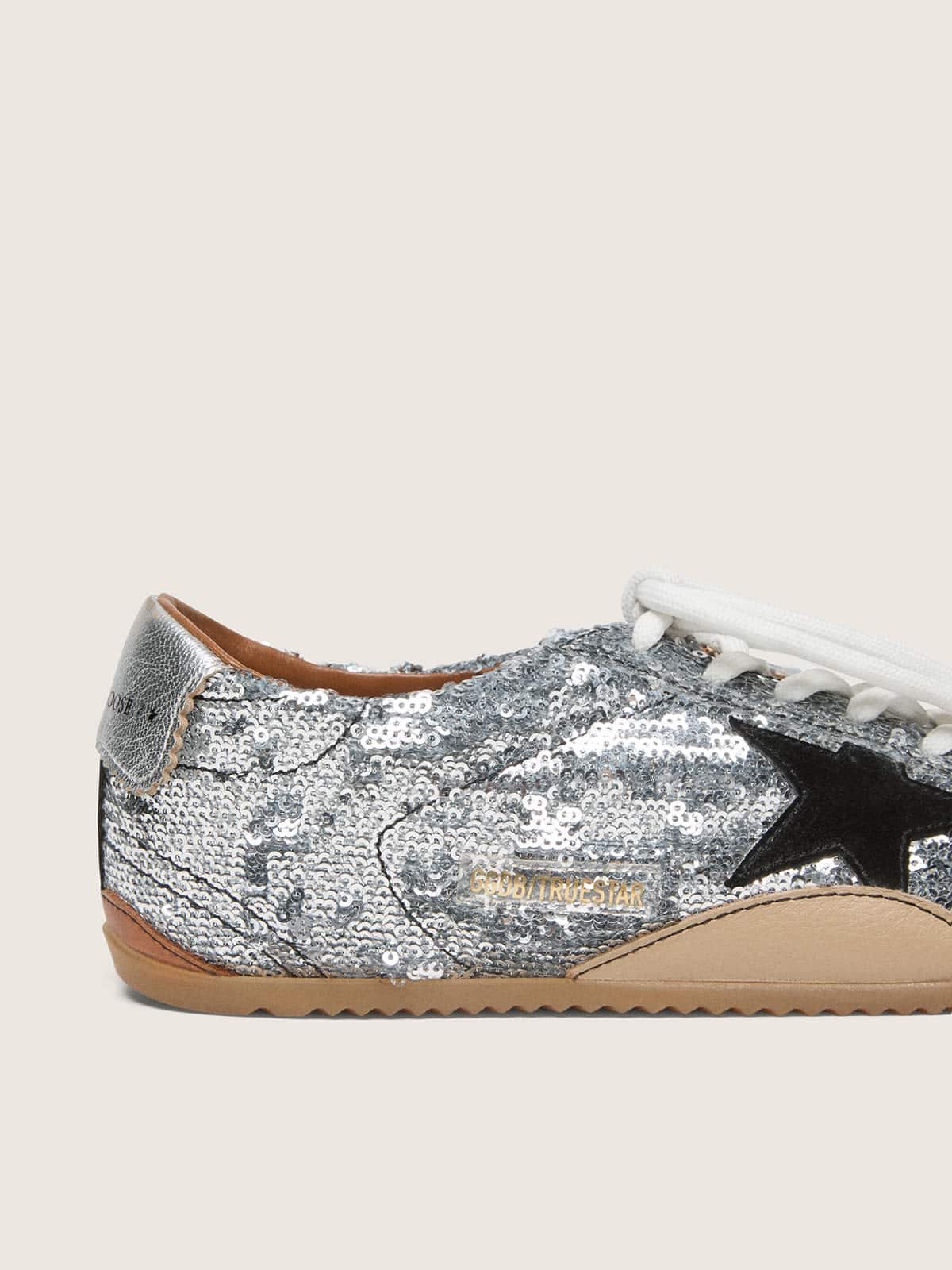 Golden Goose Women’s True-Star In Silver Sequins With Black Star And Silver Leather Heel Tab - Sneaker Türkiye
