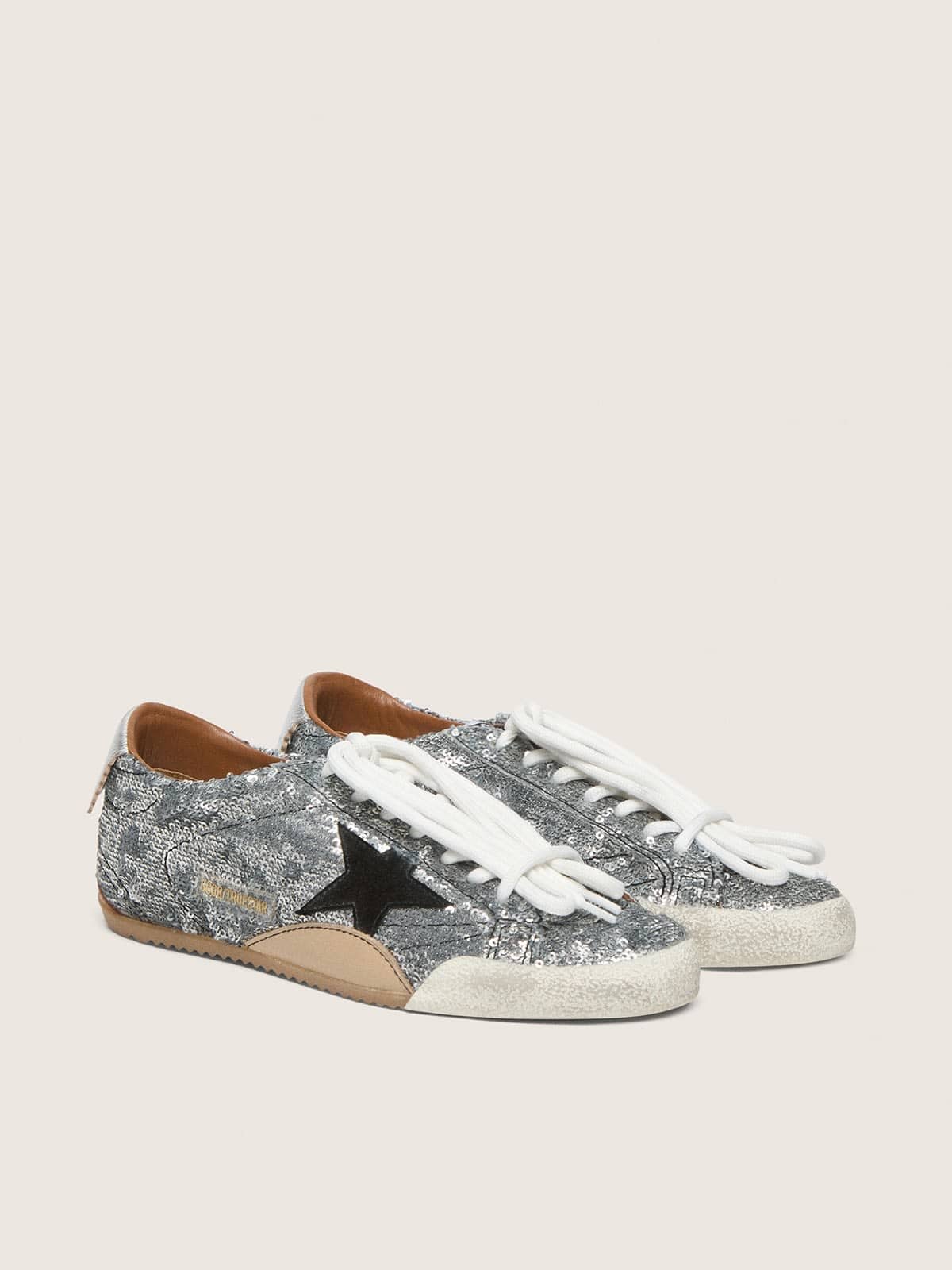 Golden Goose Women’s True-Star In Silver Sequins With Black Star And Silver Leather Heel Tab - Sneaker Türkiye
