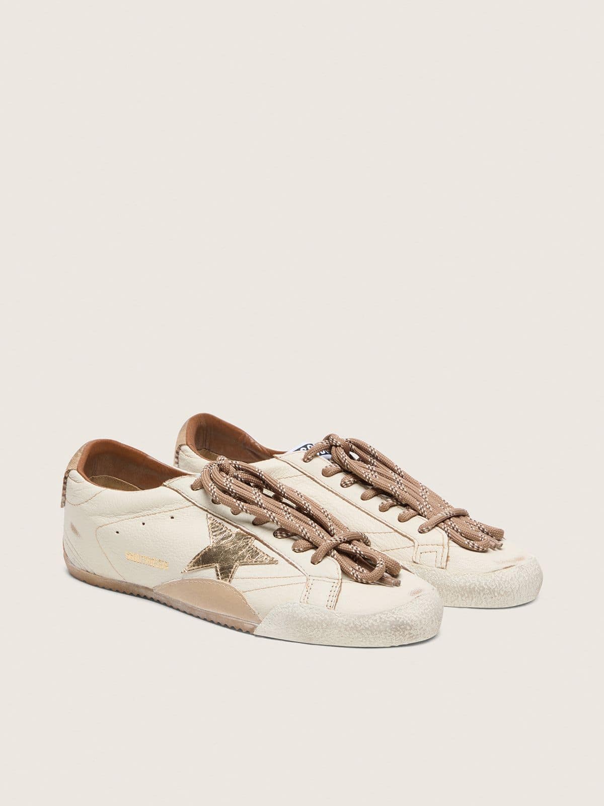 Golden Goose Women’s True-Star In White Nappa Leather With Gold Star And Beige Suede Heel Tab - Sneaker Türkiye