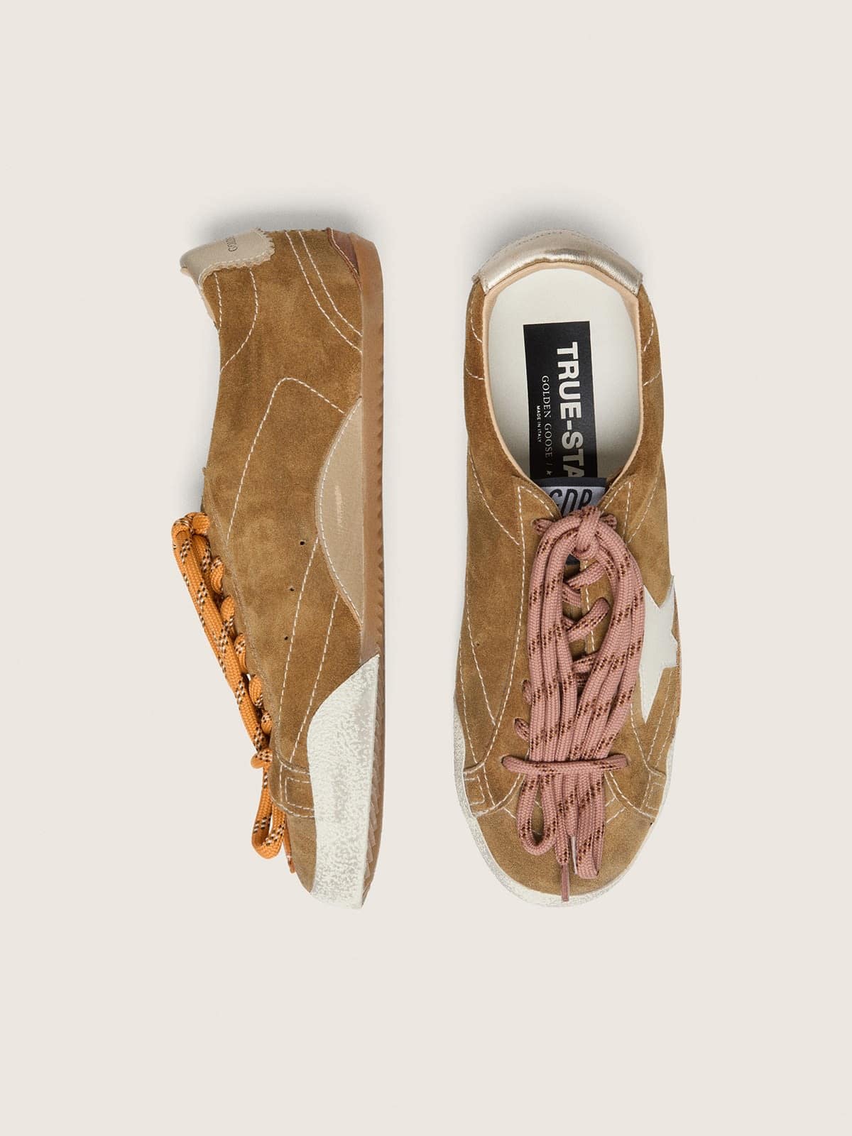 Golden Goose Women’s True-Star In Tobacco-Colored Suede With White Star And Platinum Heel Tab - Sneaker Türkiye
