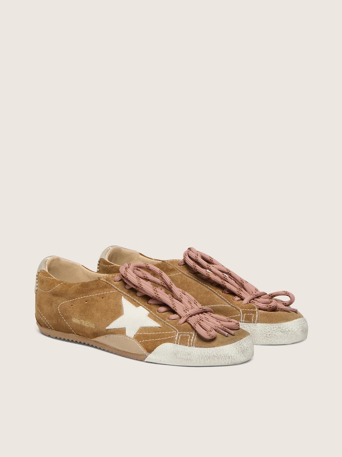 Golden Goose Women’s True-Star In Tobacco-Colored Suede With White Star And Platinum Heel Tab - Sneaker Türkiye