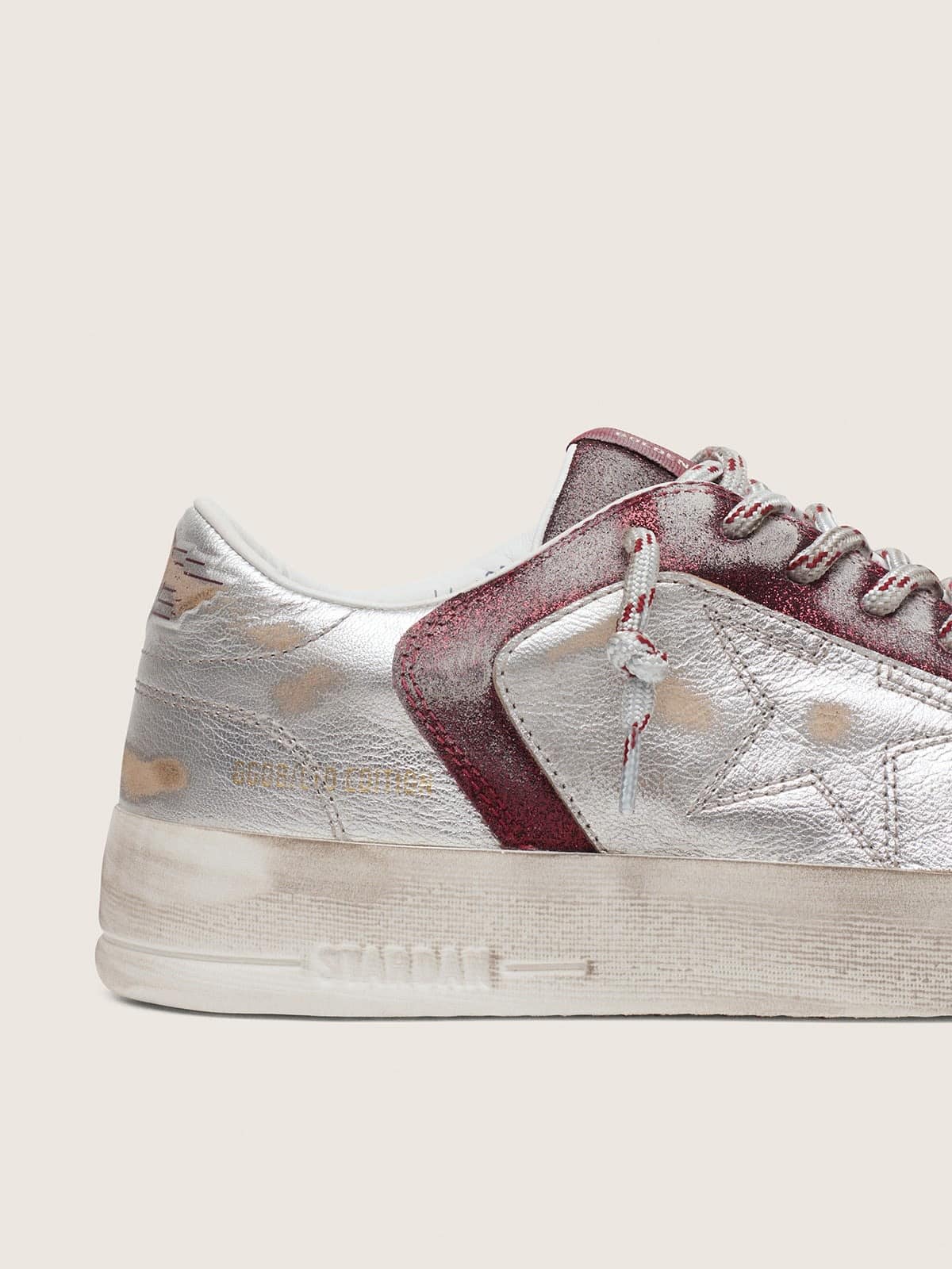 Golden Goose Women’s Stardan Lab In Burgundy And Silver Leather And Glitter - Sneaker Türkiye