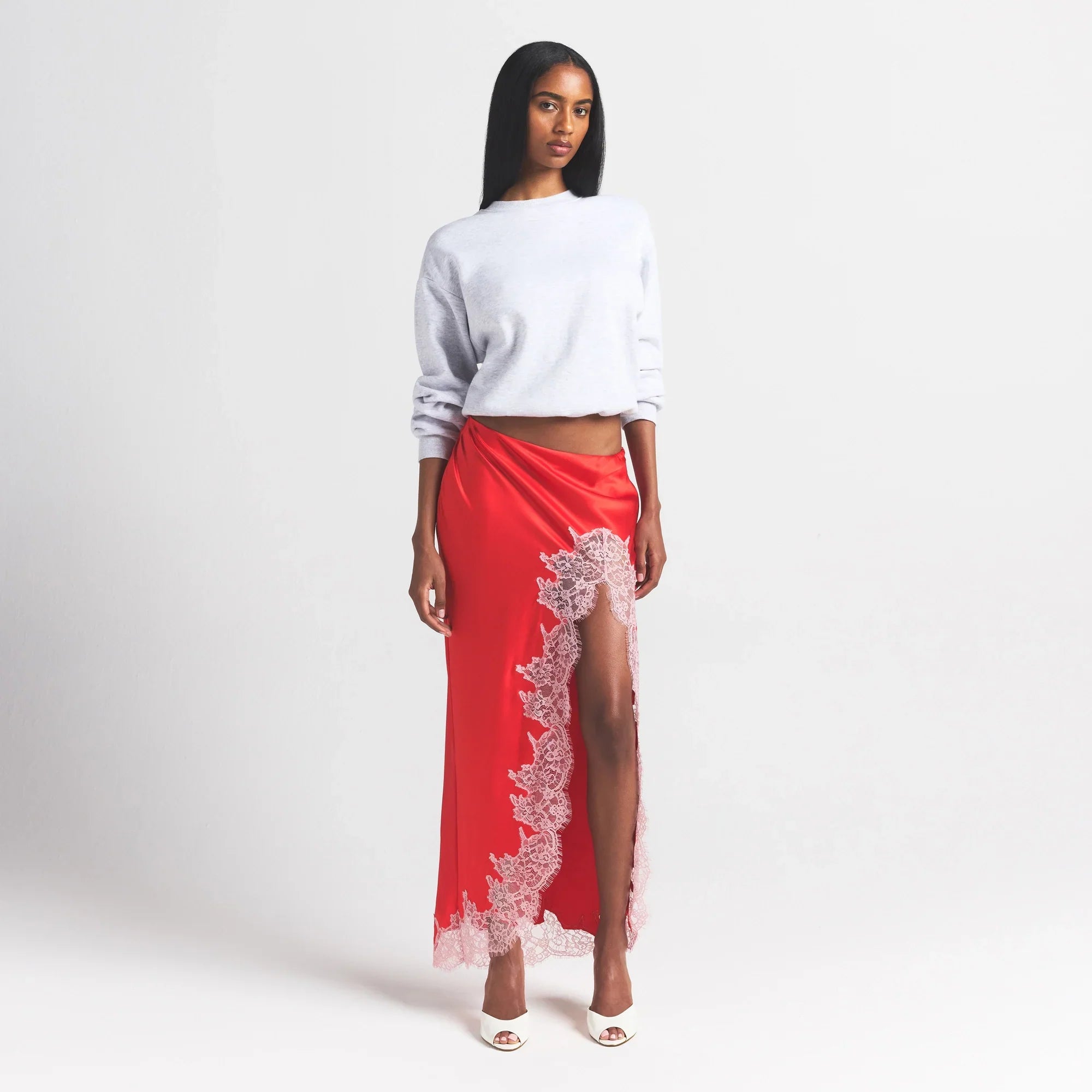 SKIMS SILK LACE SLIP MIDI SKIRT | RUBY CONTRAST - Sneaker Türkiye