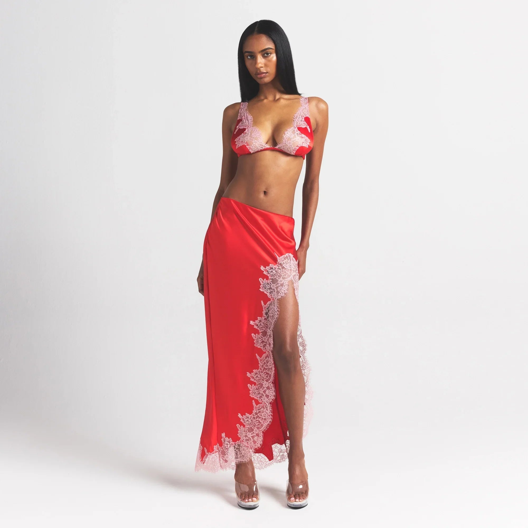 SKIMS SILK LACE SLIP MIDI SKIRT | RUBY CONTRAST - Sneaker Türkiye