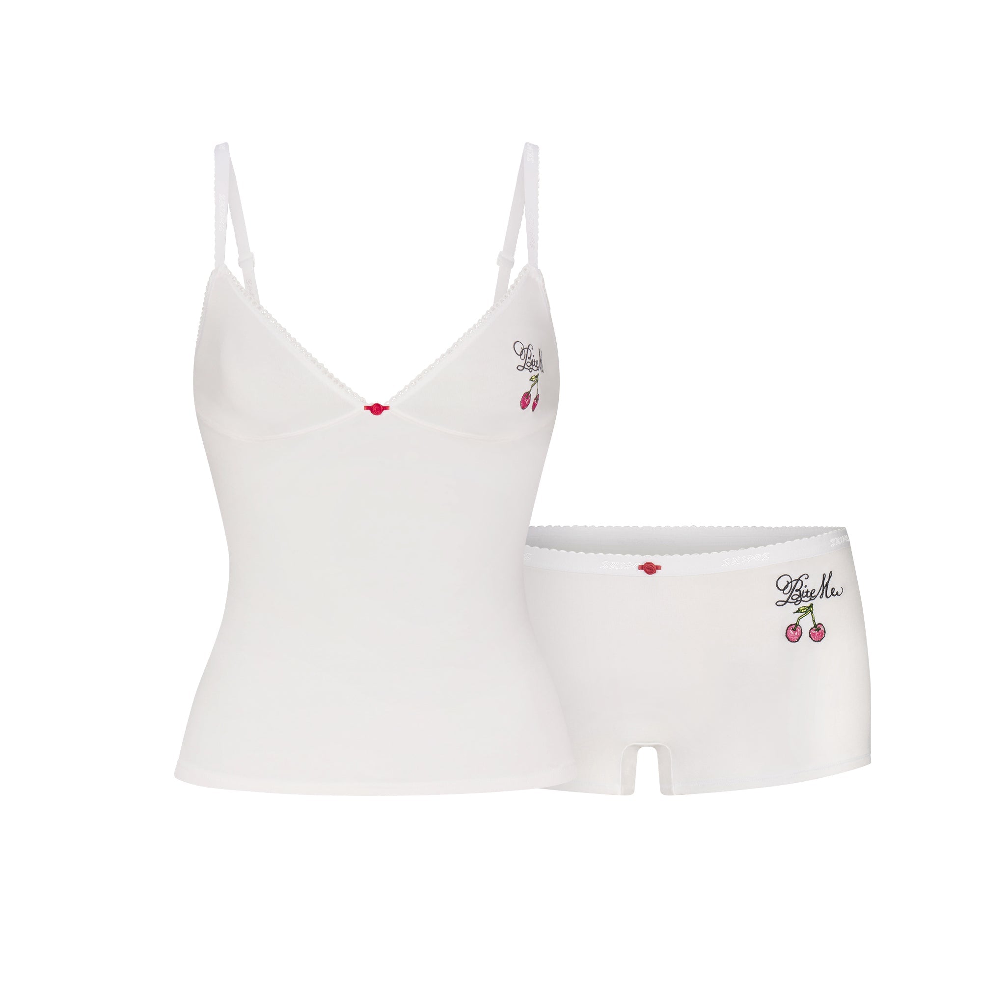 SKIMS LIGHTWEIGHT COTTON LOGO PICOT CAMI AND BOY SHORT SET | SNOW CONTRAST - Sneaker Türkiye