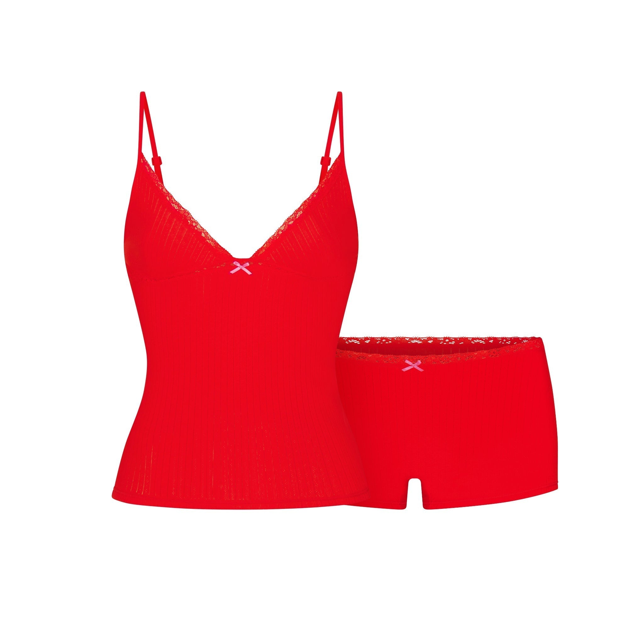 SKIMS LIGHTWEIGHT COTTON POINTELLE LACE CAMI AND BOY SHORT SET | RUBY TONAL - Sneaker Türkiye