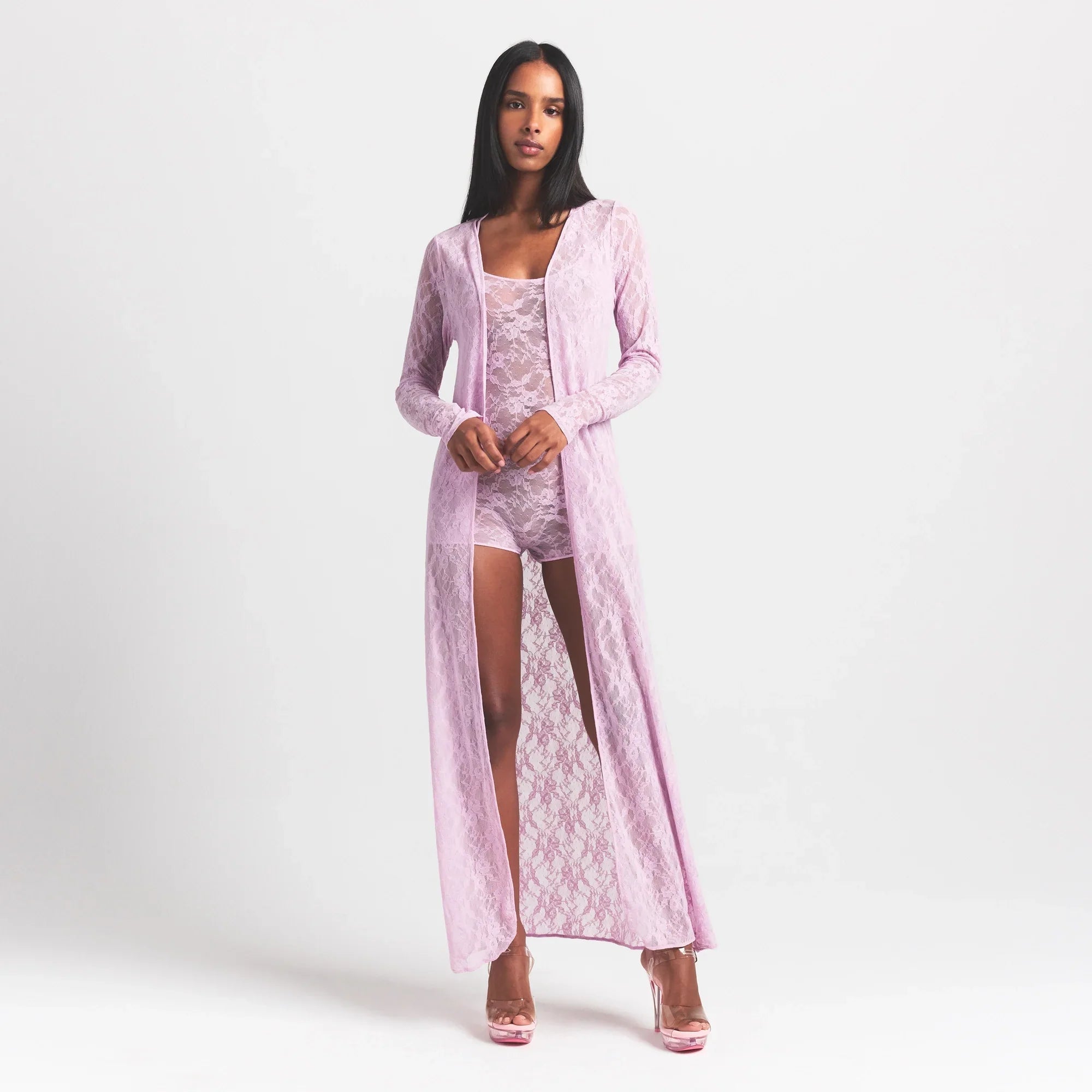 SKIMS STRETCH LACE LONG ROBE | BABY PINK - Sneaker Türkiye