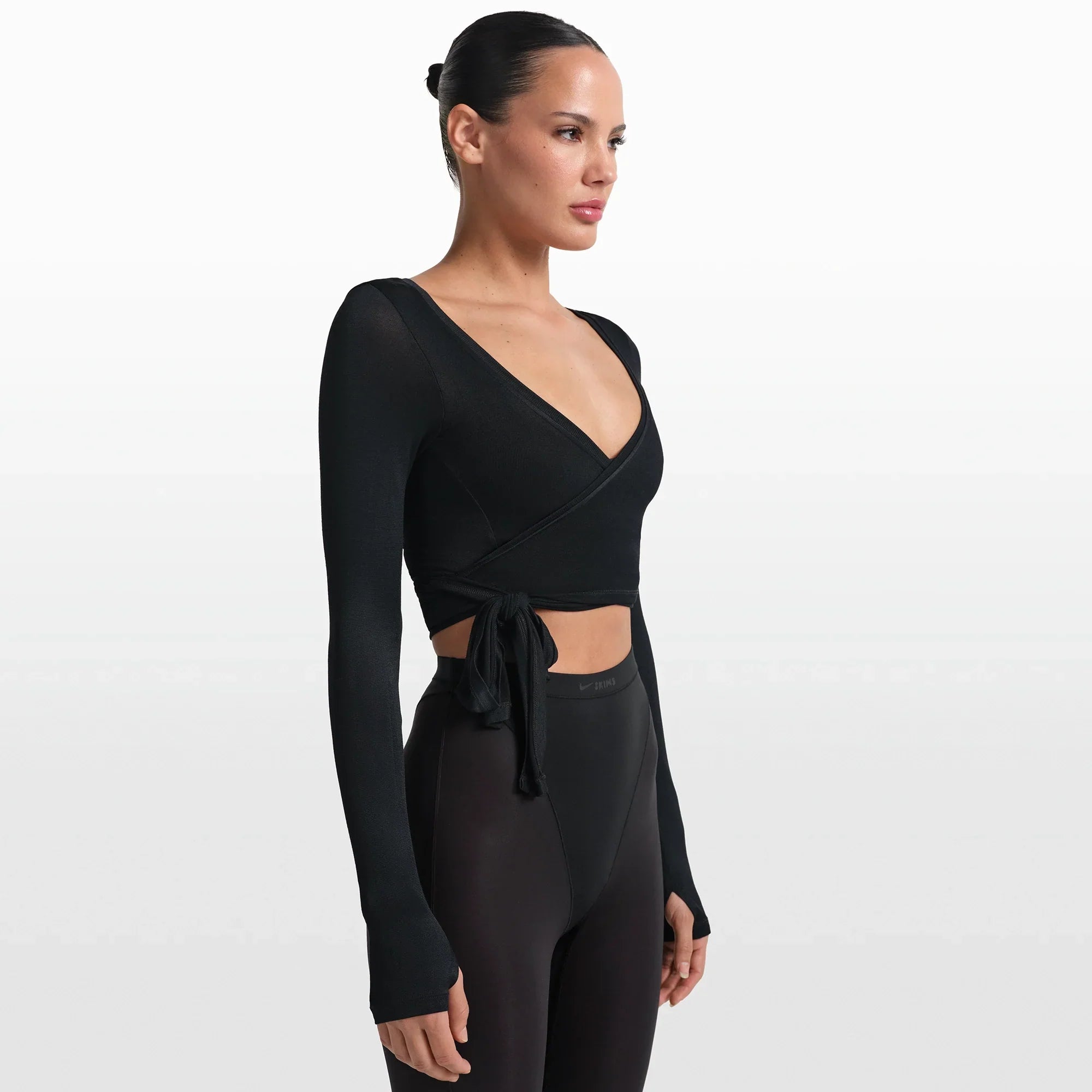 NikeSKIMS STRETCH KNIT WRAP LONG SLEEVE CROPPED TOP | OBSIDIAN - Sneaker Türkiye