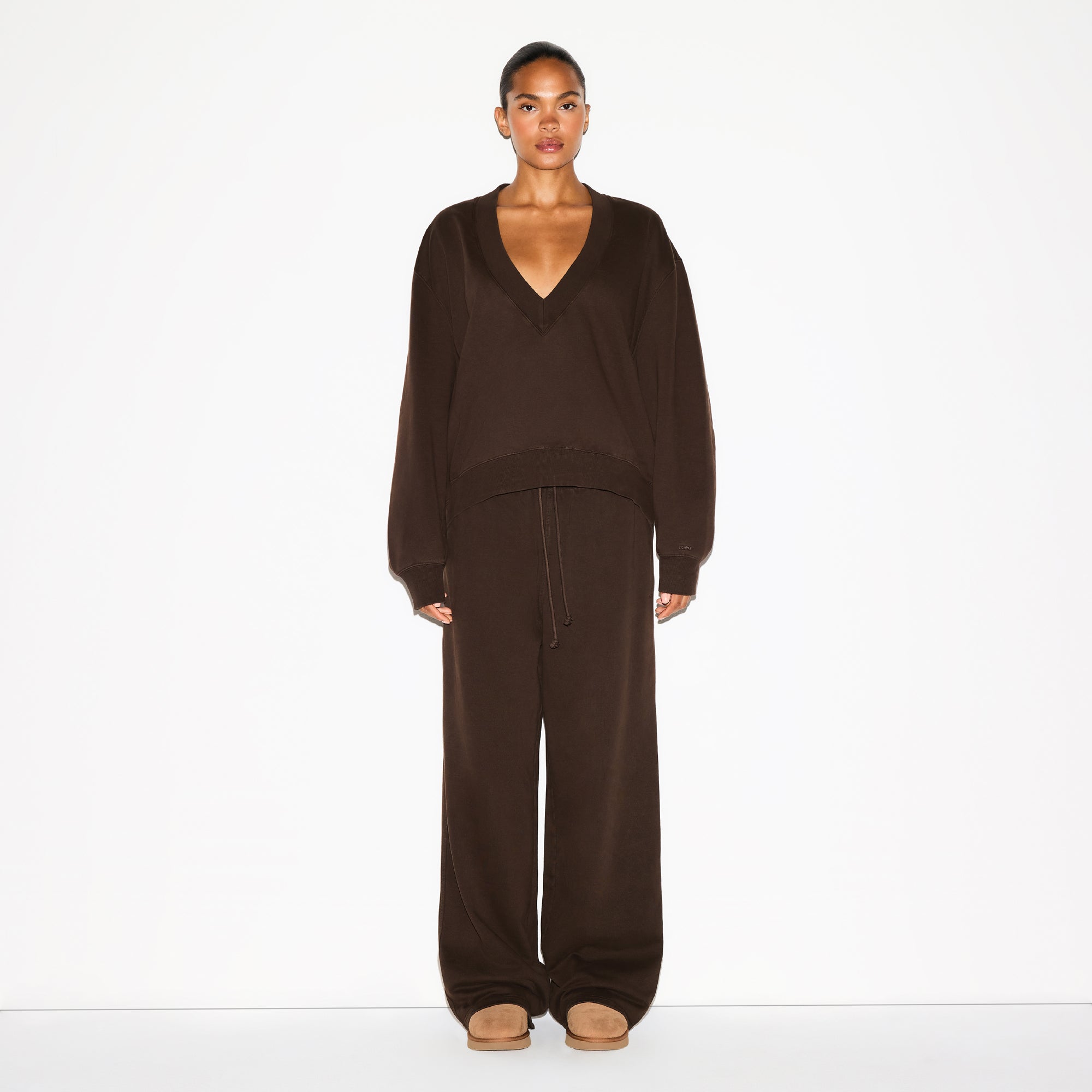 SKIMS BOYFRIEND FLEECE OVERBedenD V NECK PULLOVER | ESPRESSO - Sneaker Türkiye