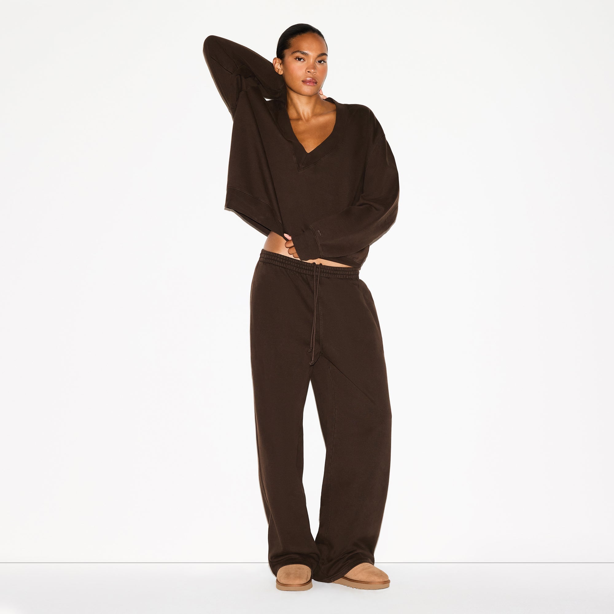 SKIMS BOYFRIEND FLEECE OVERBedenD V NECK PULLOVER | ESPRESSO - Sneaker Türkiye