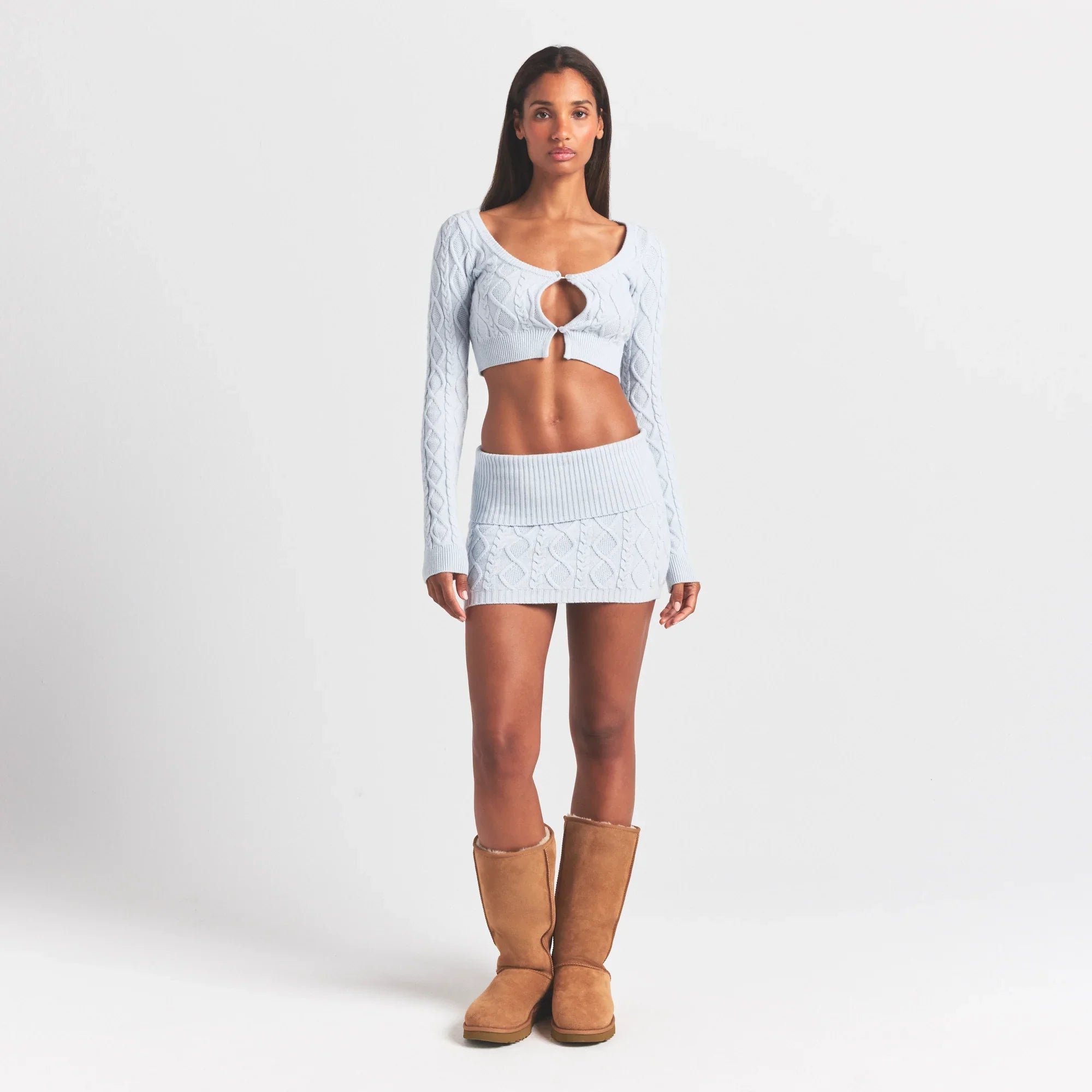 SKIMS SWEATER KNITS CABLE KNIT CROPPED CARDIGAN | ZEN BLUE - Sneaker Türkiye