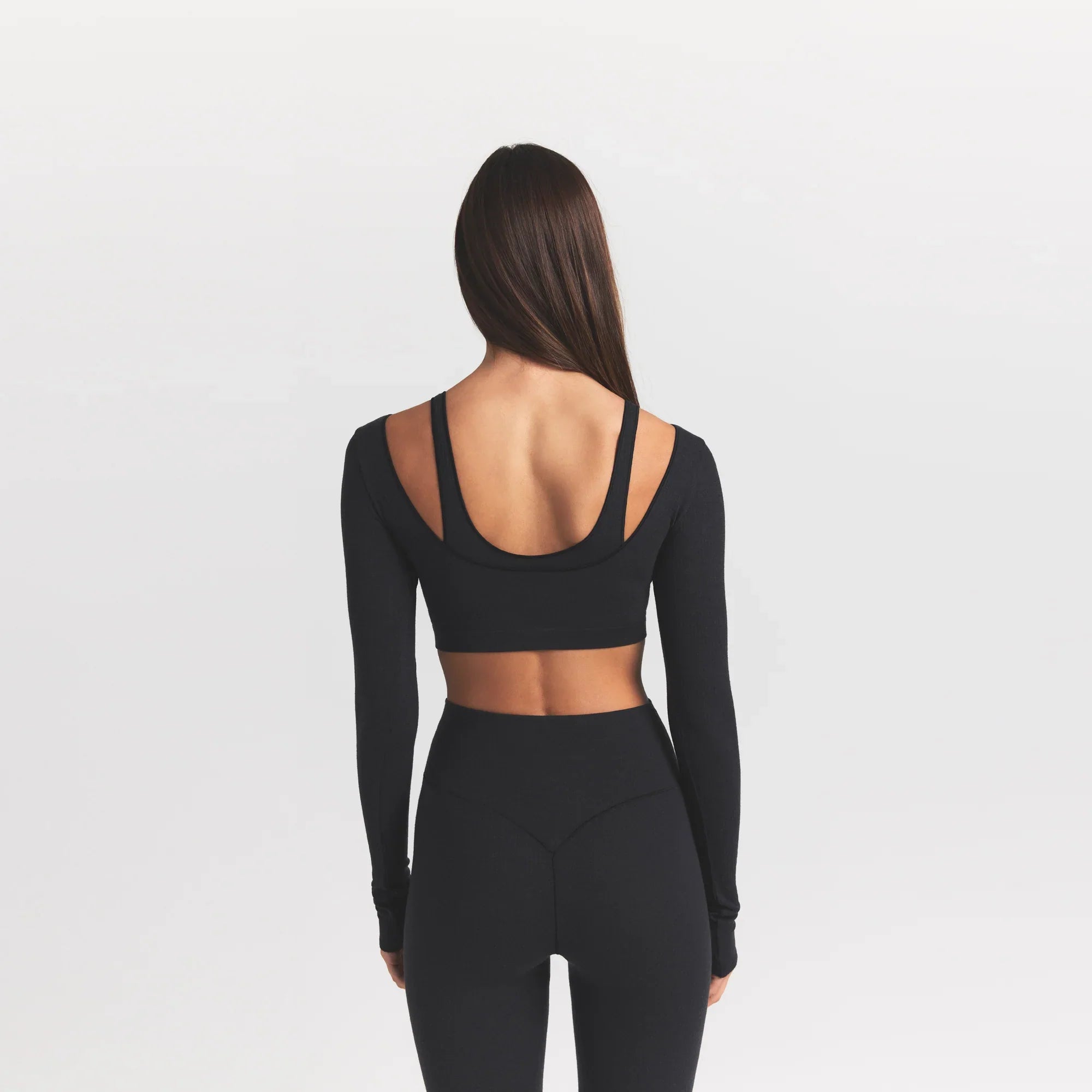 SKIMS WOOL RIB LONG SLEEVE SUPER CROPPED TOP | OBSIDIAN - Sneaker Türkiye