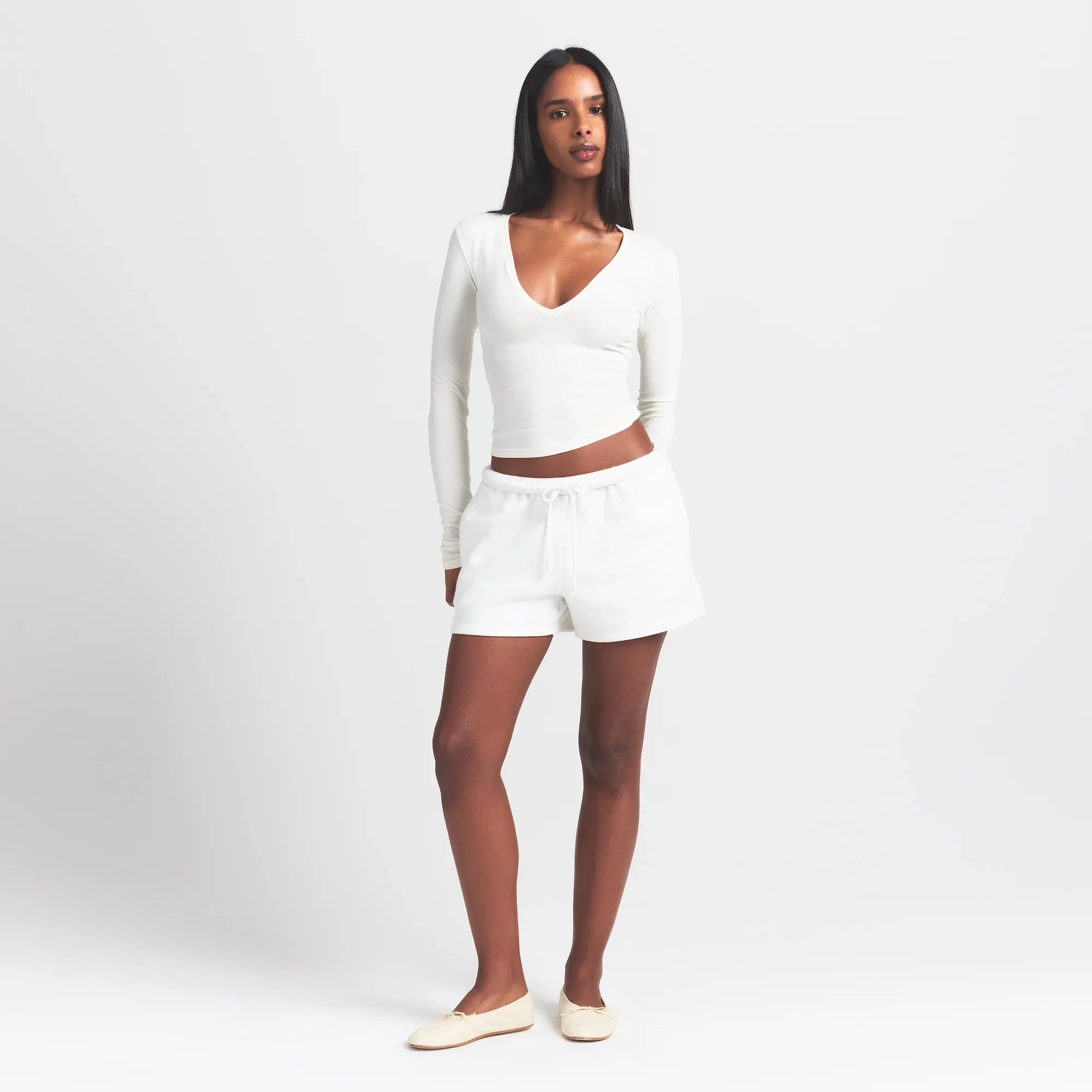 SKIMS COTTON JERSEY LONG SLEEVE PLUNGE TOP | MARBLE - Sneaker Türkiye