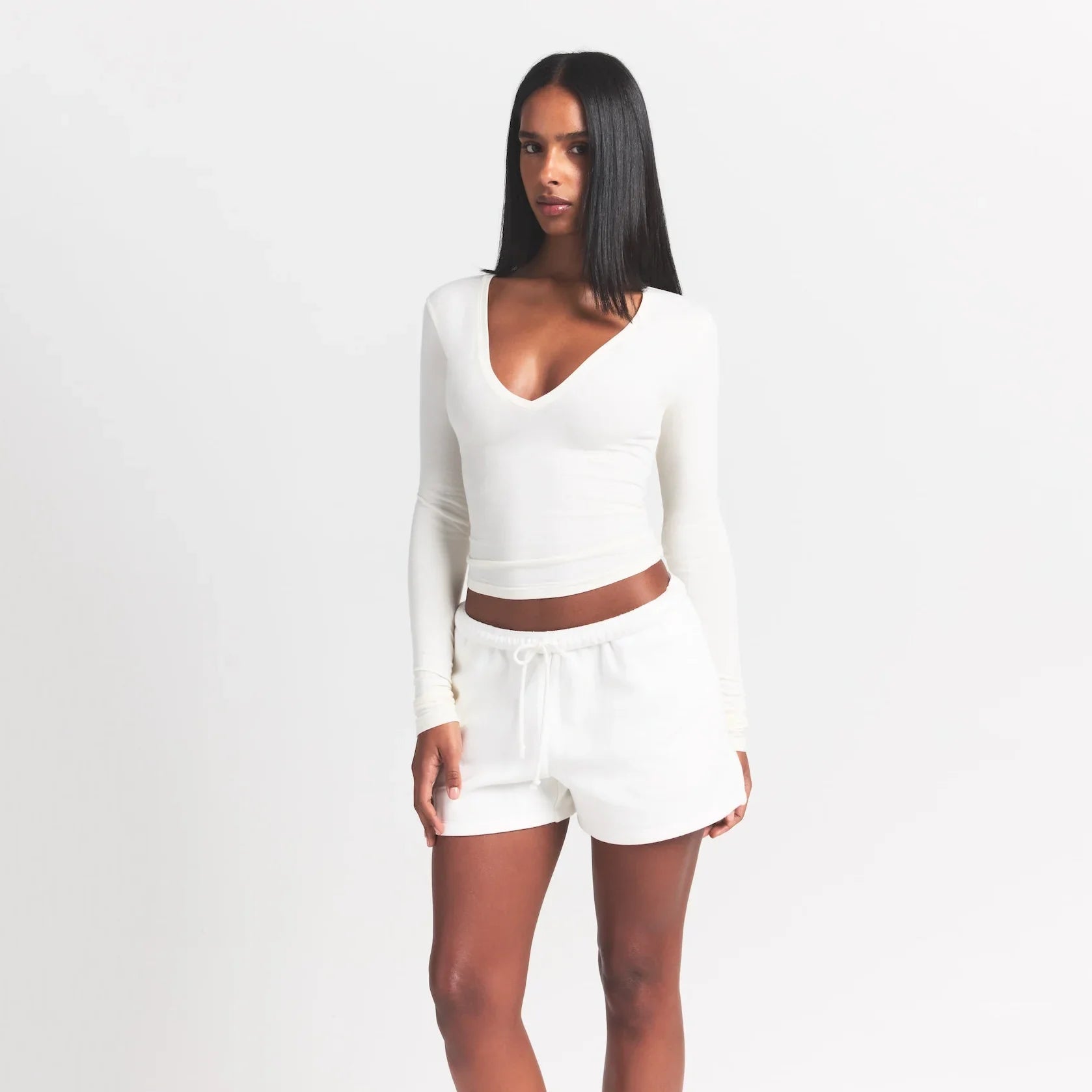 SKIMS COTTON JERSEY LONG SLEEVE PLUNGE TOP | MARBLE - Sneaker Türkiye