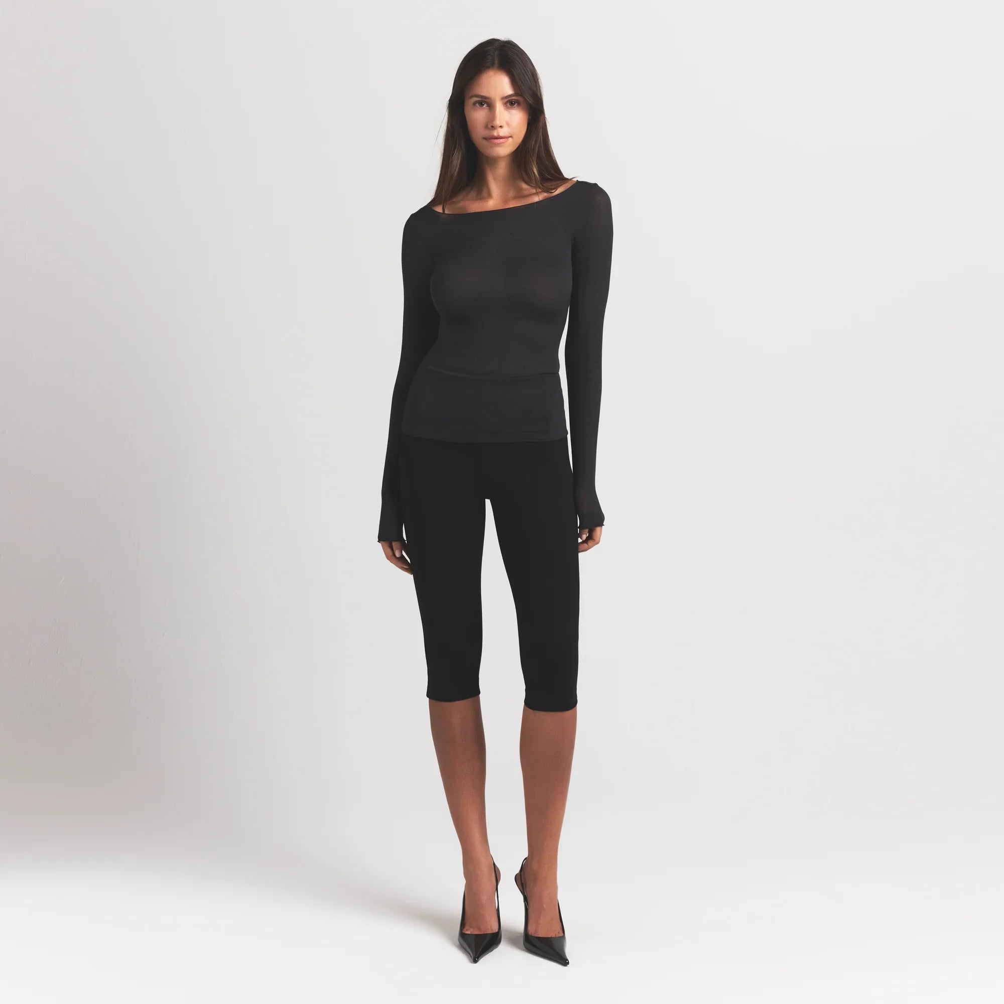 SKIMS SHEER MODAL LONG SLEEVE BOATNECK TOP | ONYX - Sneaker Türkiye