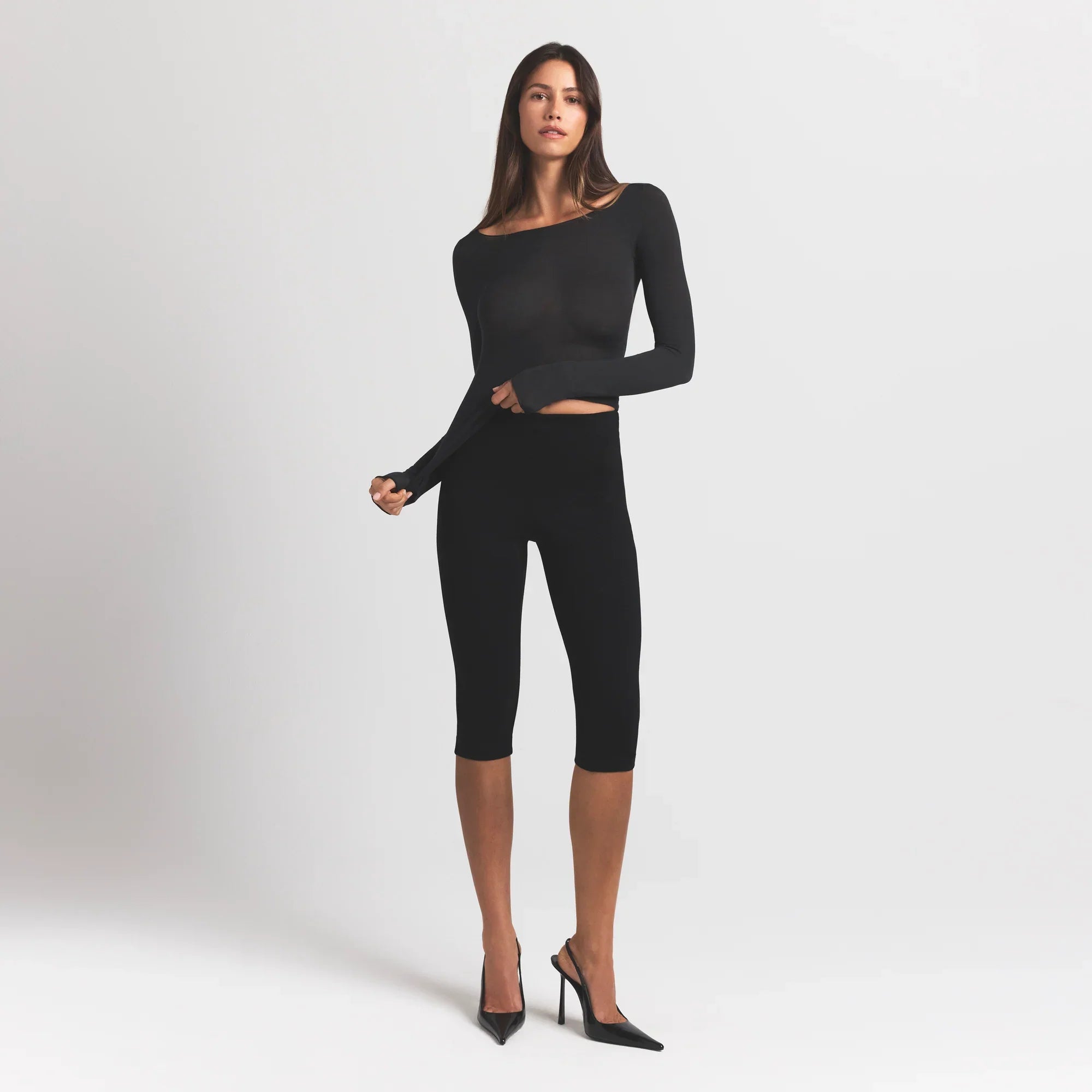 SKIMS SHEER MODAL LONG SLEEVE BOATNECK TOP | ONYX - Sneaker Türkiye