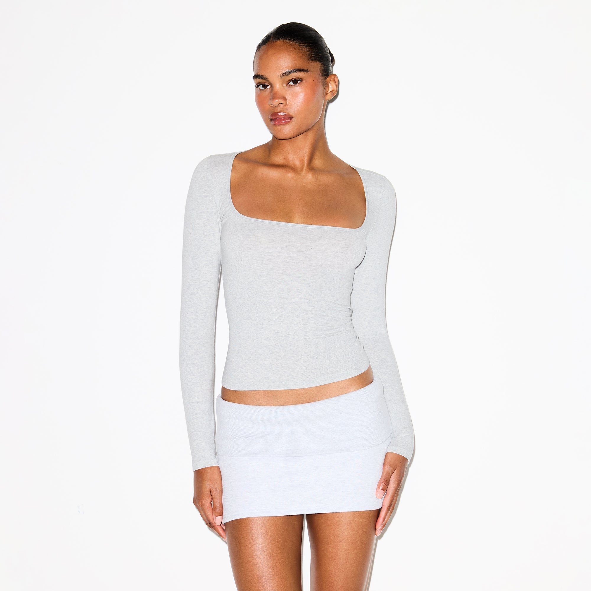 SKIMS COTTON JERSEY SCOOP NECK LONG SLEEVE TOP | LIGHT HEATHER GREY - Sneaker Türkiye