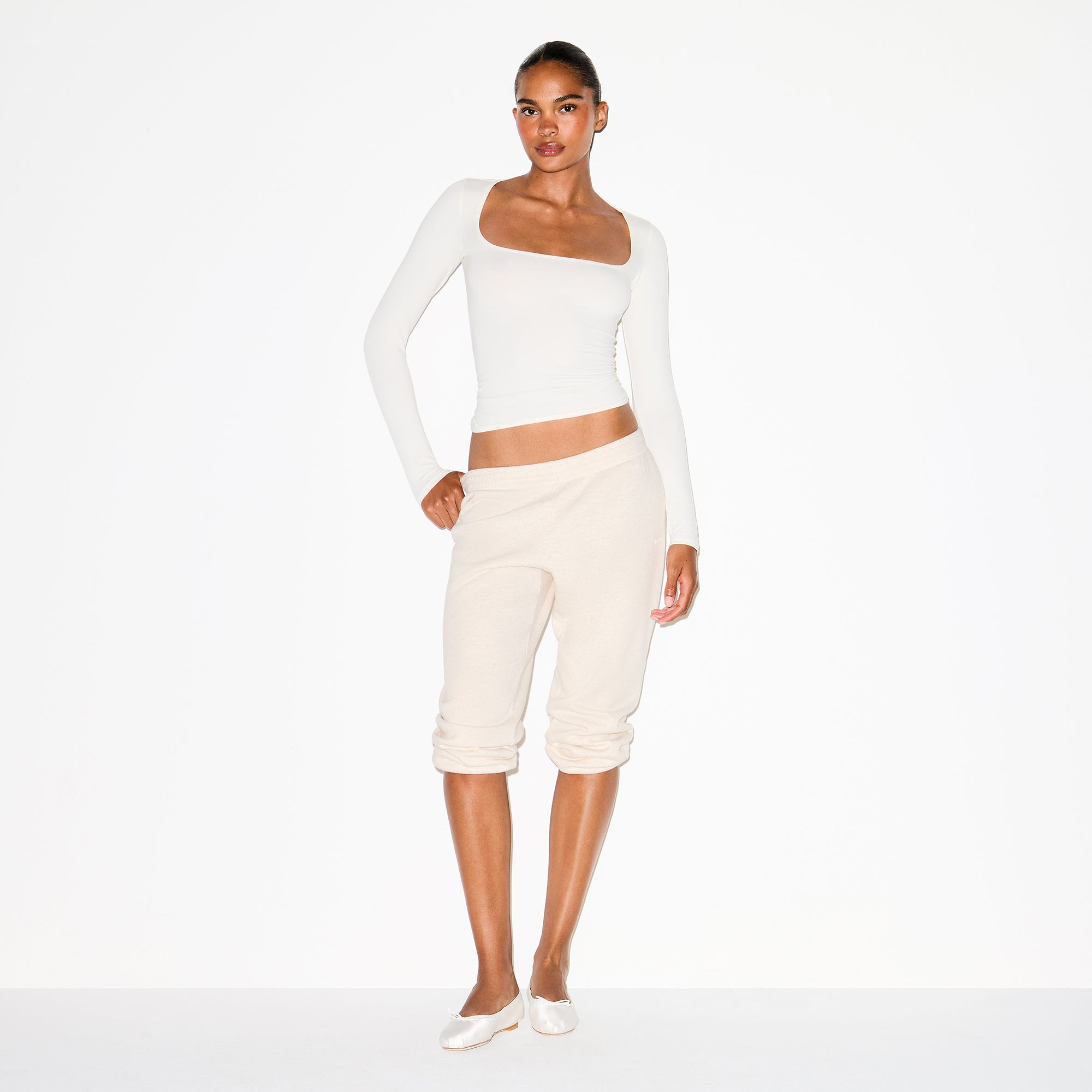 SKIMS COTTON JERSEY SCOOP NECK LONG SLEEVE TOP | MARBLE - Sneaker Türkiye