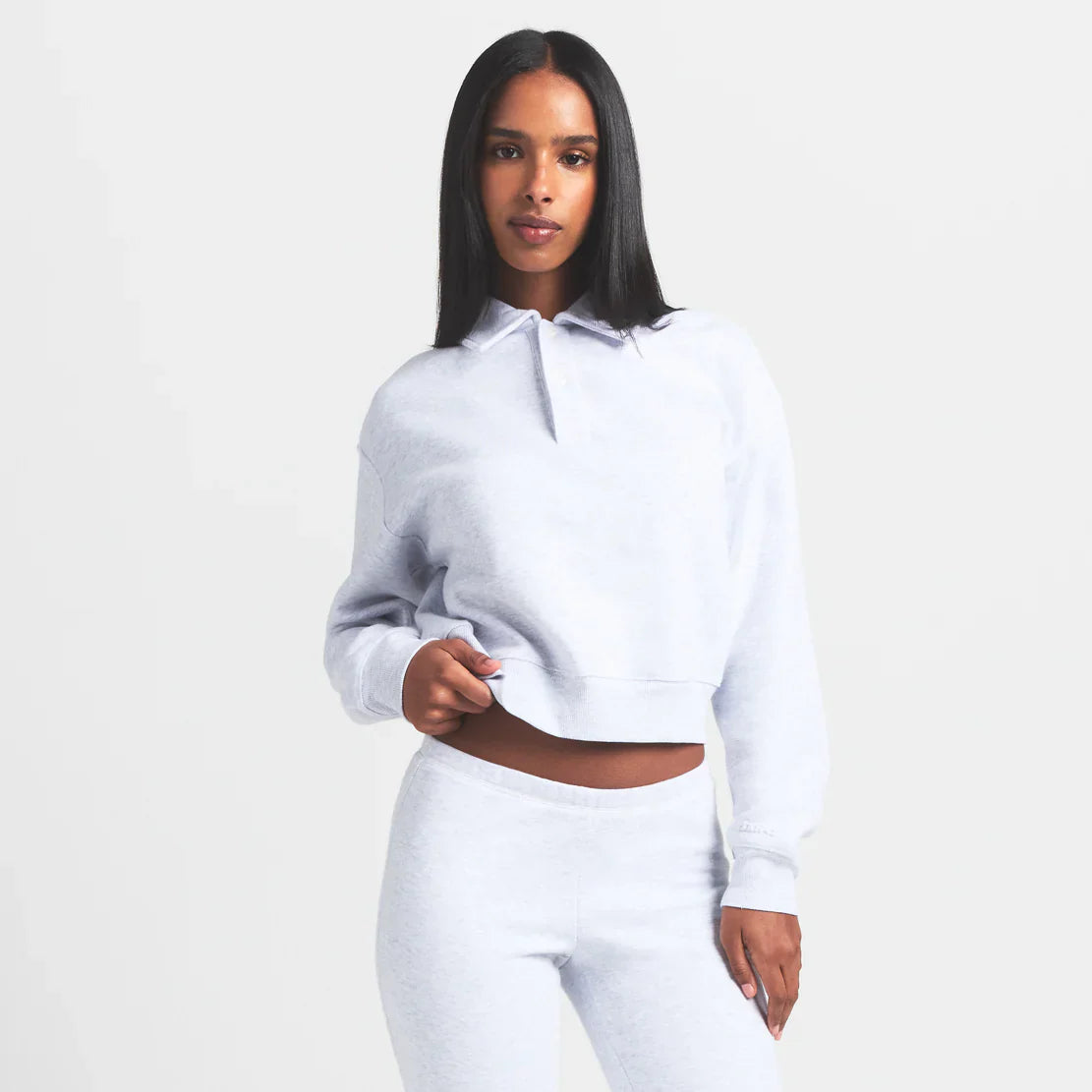 SKIMS COTTON FLEECE POLO SWEATSHIRT | LIGHT HEATHER GREY - Sneaker Türkiye