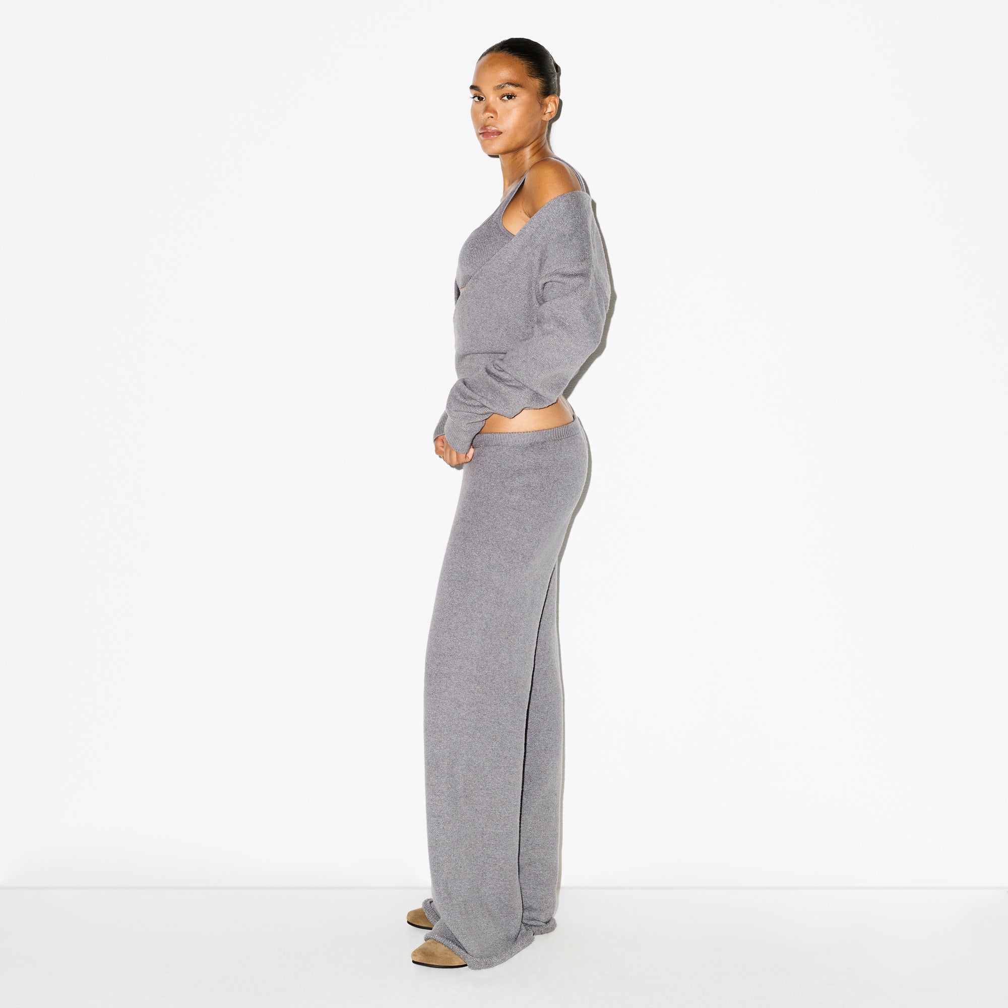 SKIMS TEXTURED KNIT WRAP SWEATER | DARK HEATHER GREY - Sneaker Türkiye