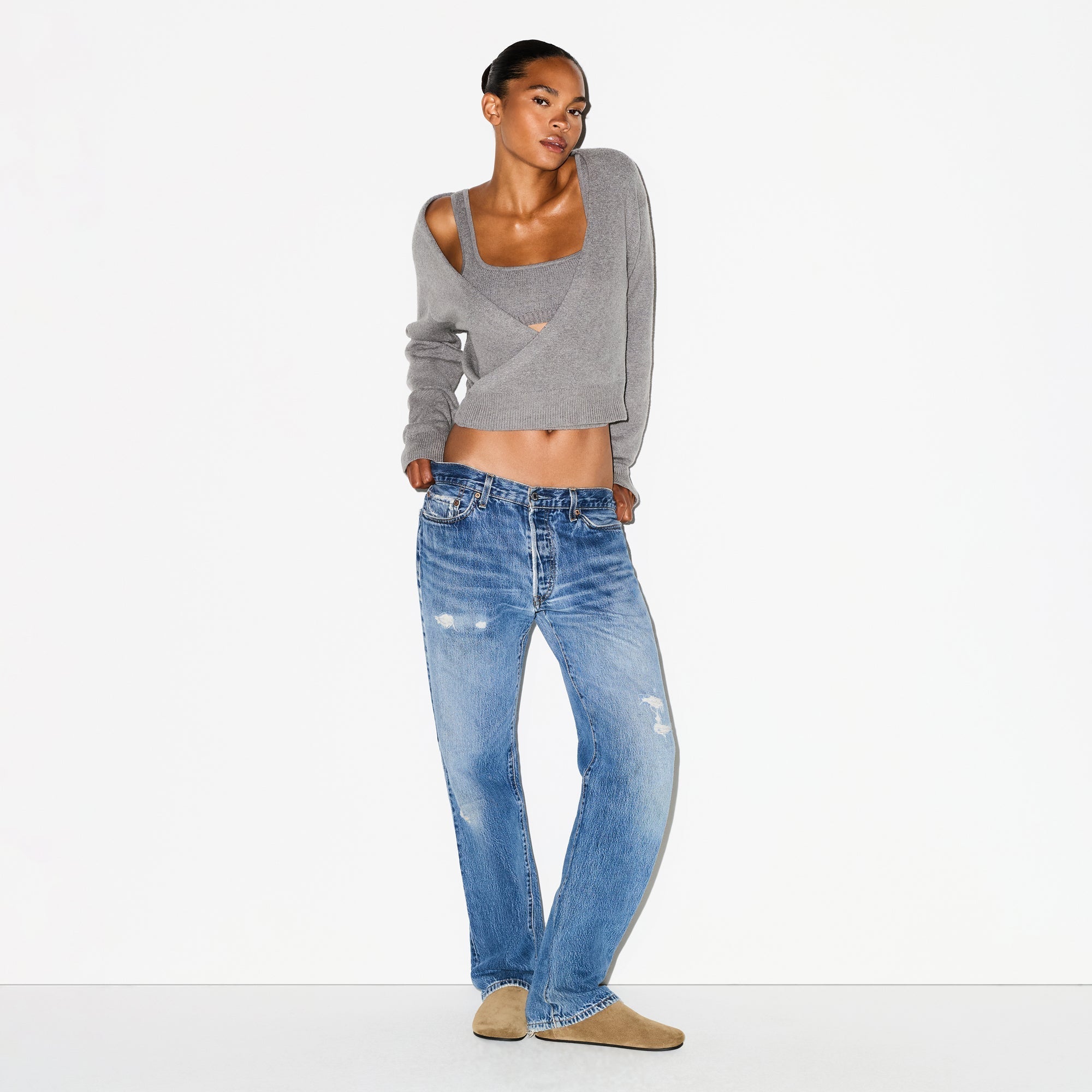 SKIMS TEXTURED KNIT WRAP SWEATER | DARK HEATHER GREY - Sneaker Türkiye