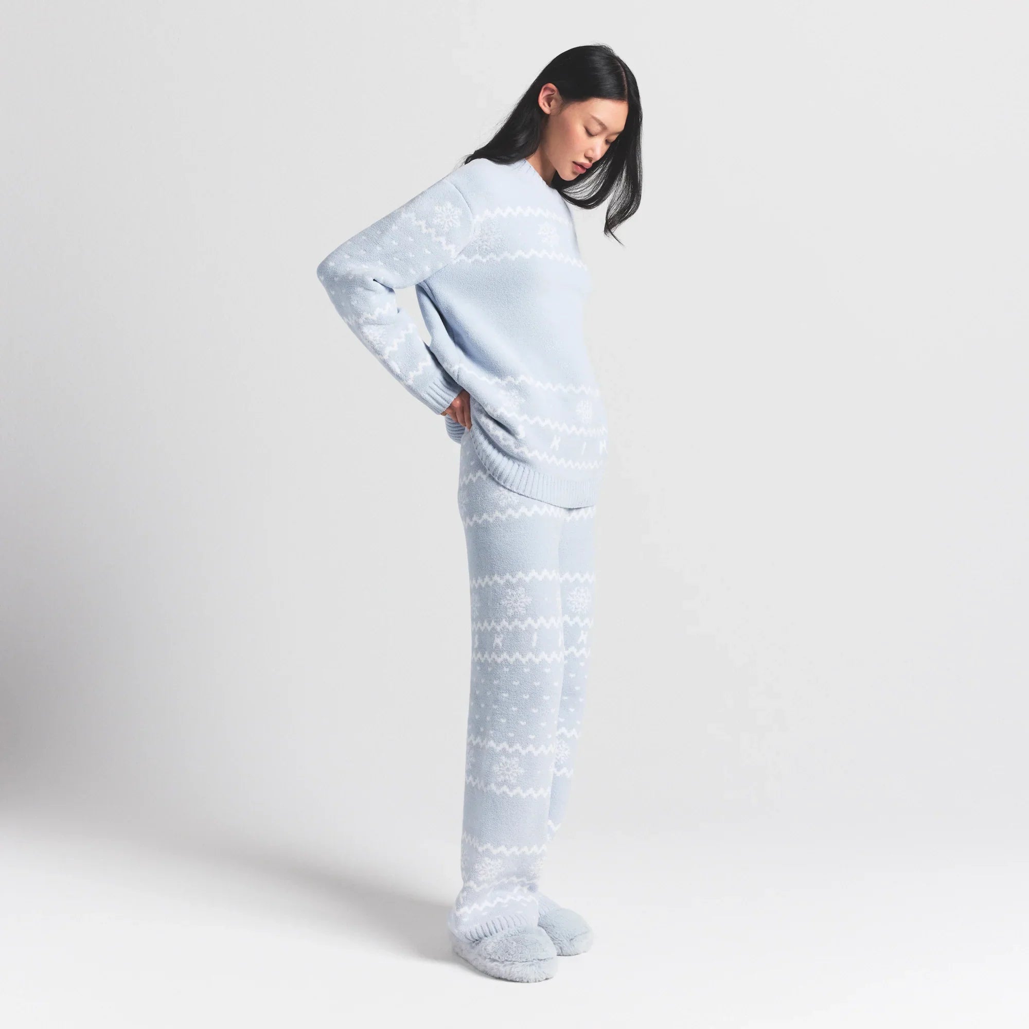 SKIMS COZY LIGHT CREWNECK PULLOVER | ZEN BLUE HEART FAIR ISLE - Sneaker Türkiye