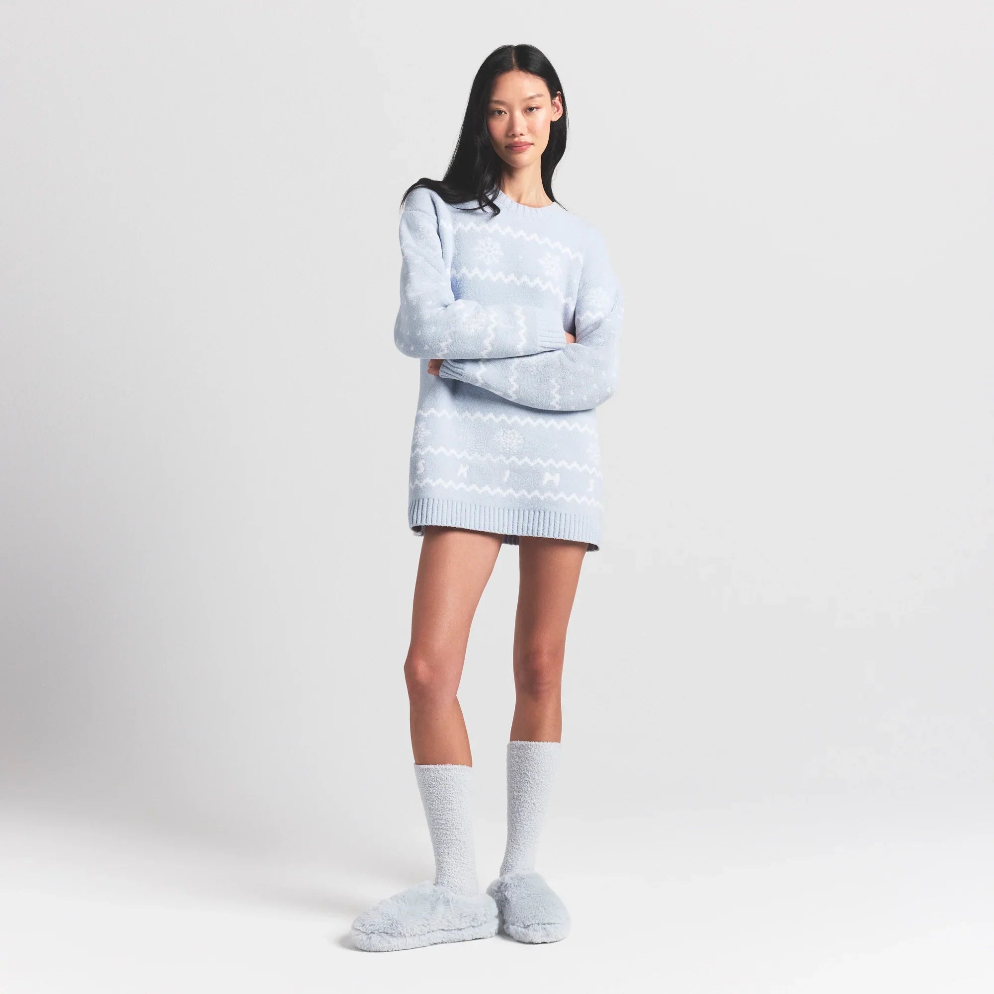 SKIMS COZY LIGHT CREWNECK PULLOVER | ZEN BLUE HEART FAIR ISLE - Sneaker Türkiye