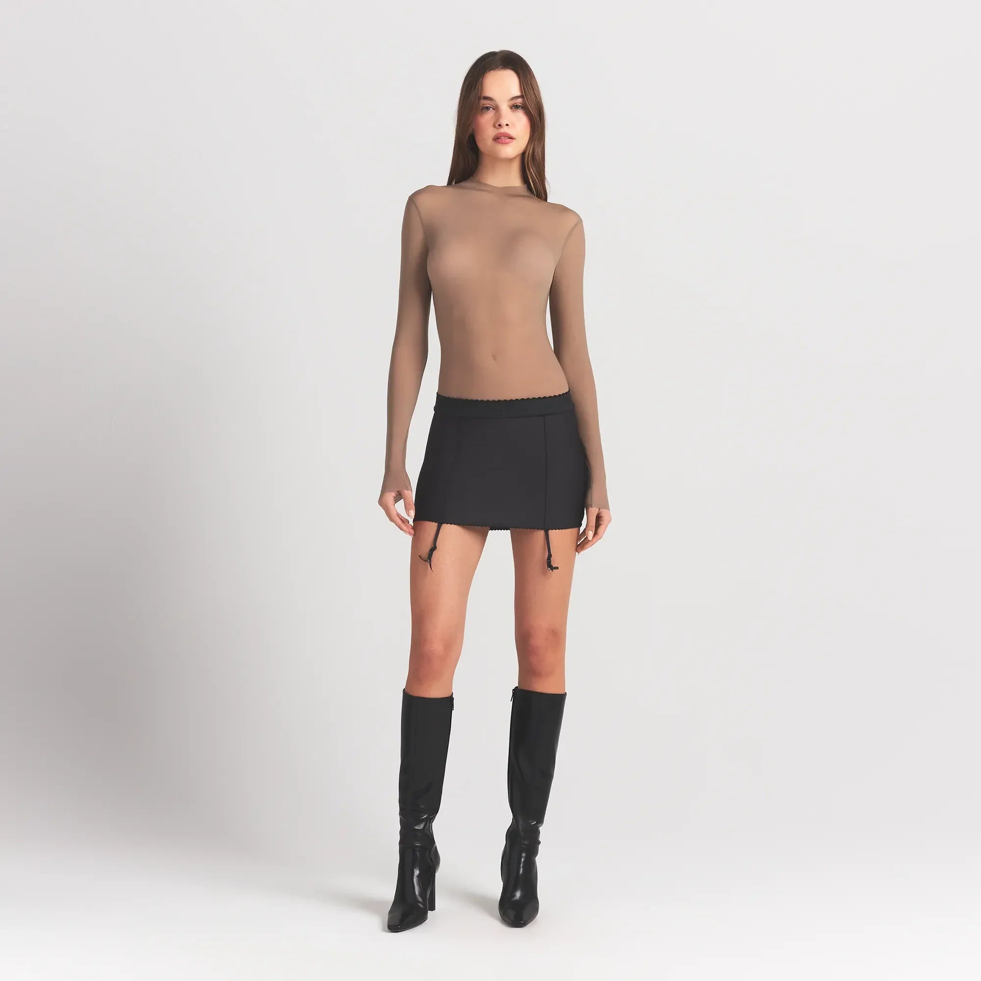SKIMS MILKY SHEER MOCK NECK LONG SLEEVE BODYSUIT | TRUFFLE - Sneaker Türkiye