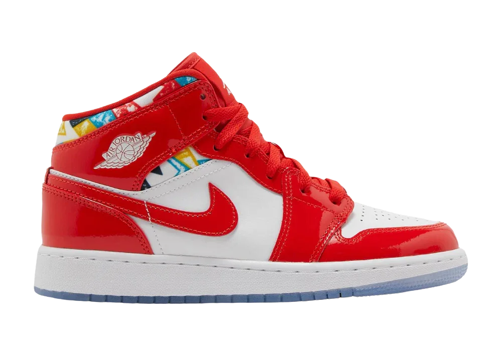 Nike Air Jordan 1 Mid Barcelona Sweater Red Patent (GS) - Sneaker Türkiye